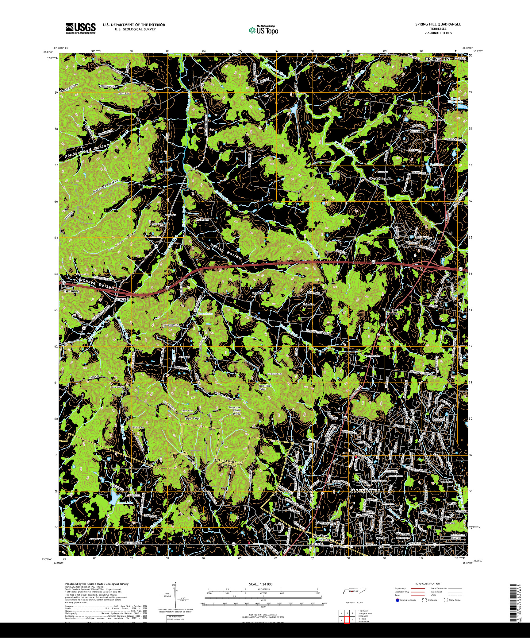 USGS US TOPO 7.5-MINUTE MAP FOR SPRING HILL, TN 2019