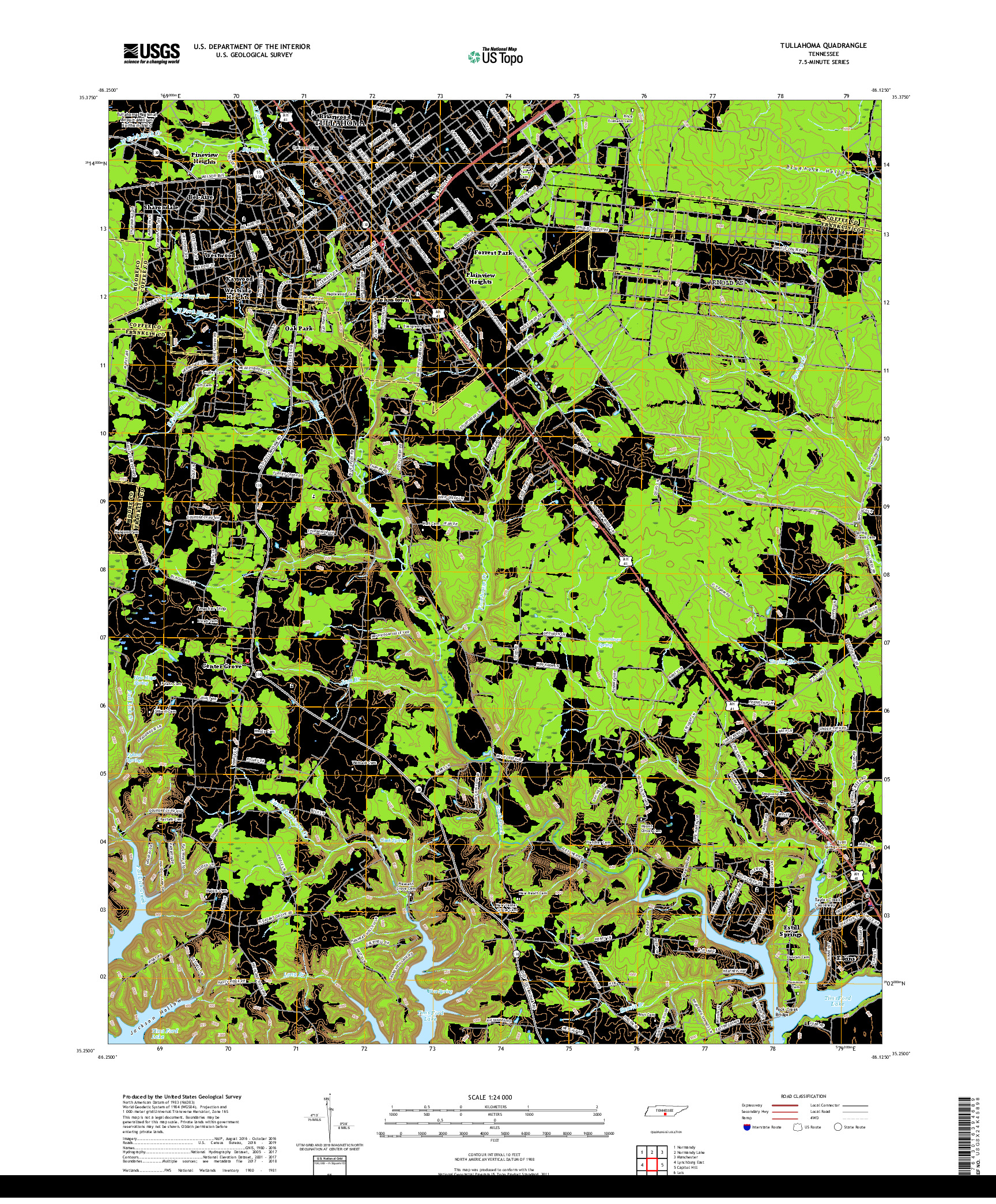 USGS US TOPO 7.5-MINUTE MAP FOR TULLAHOMA, TN 2019