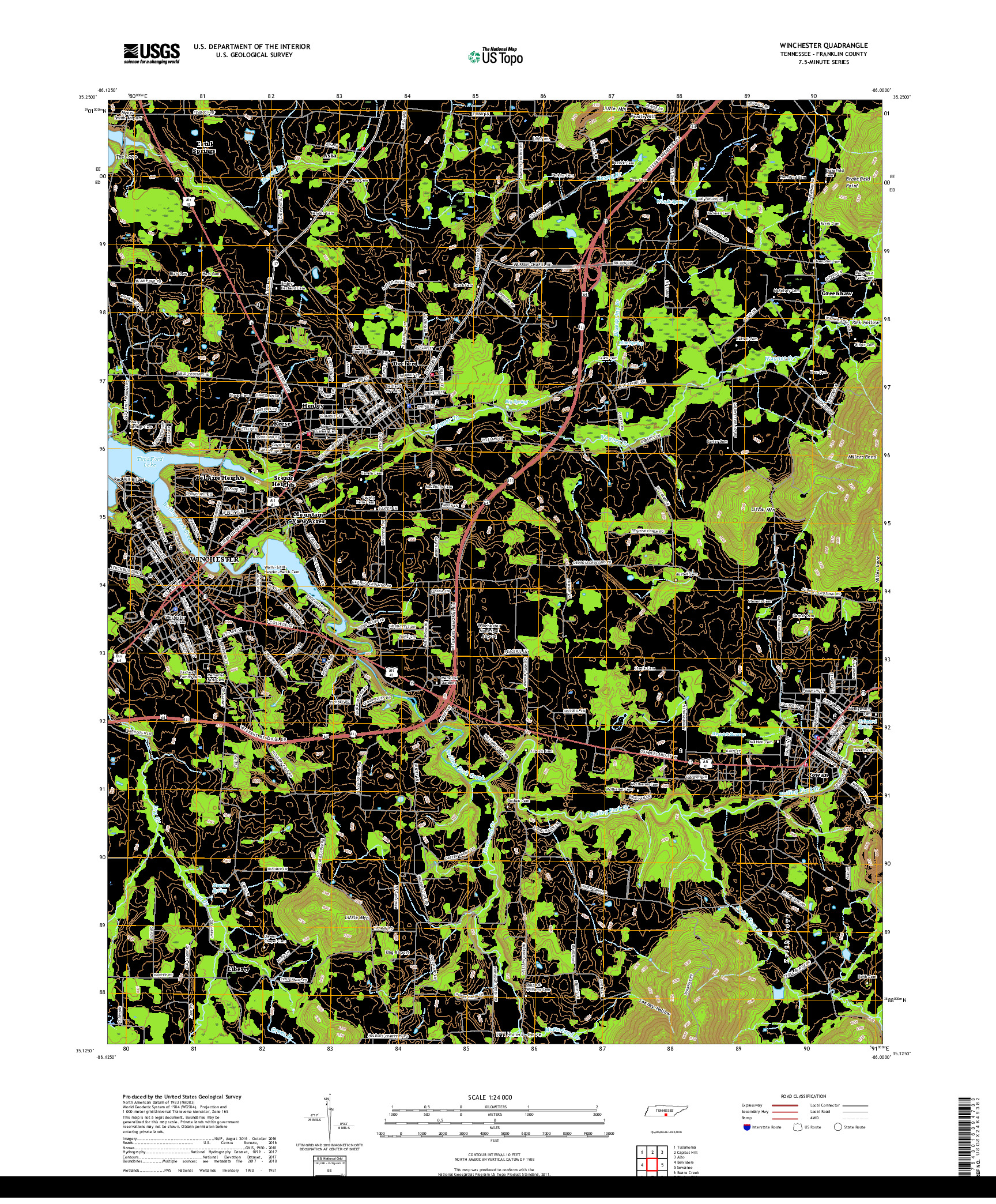 USGS US TOPO 7.5-MINUTE MAP FOR WINCHESTER, TN 2019