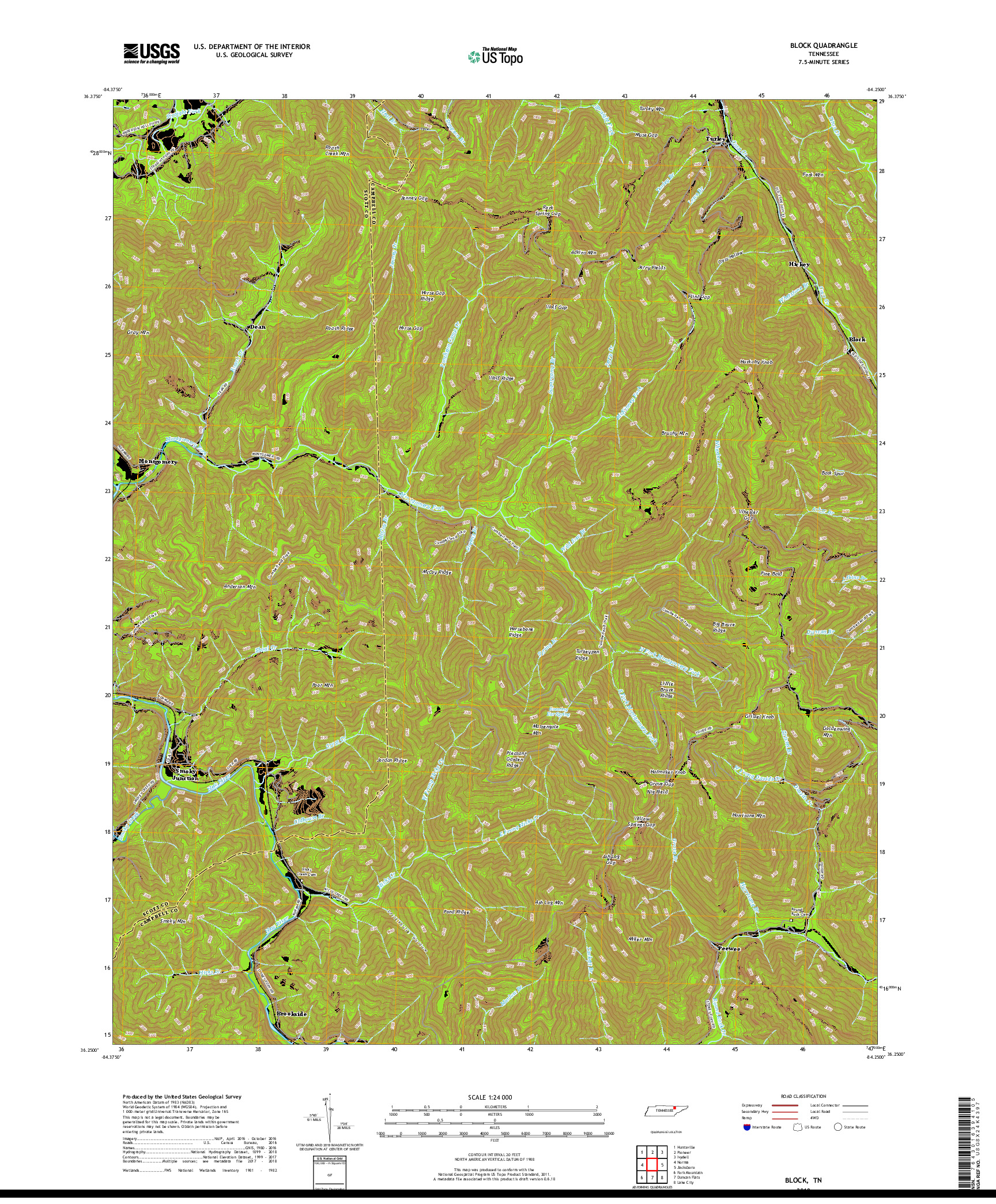 USGS US TOPO 7.5-MINUTE MAP FOR BLOCK, TN 2019