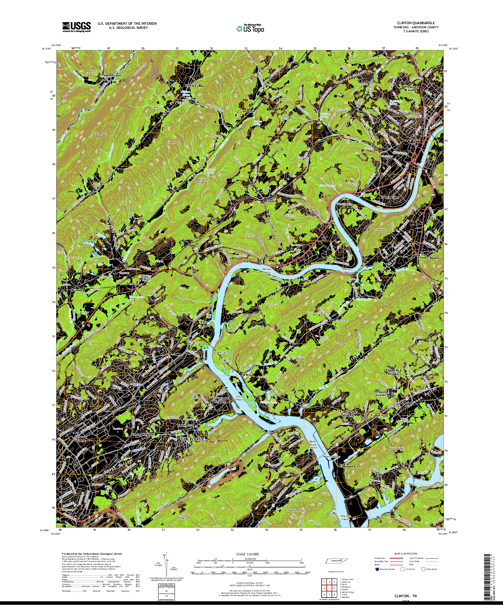 USGS US TOPO 7.5-MINUTE MAP FOR CLINTON, TN 2019