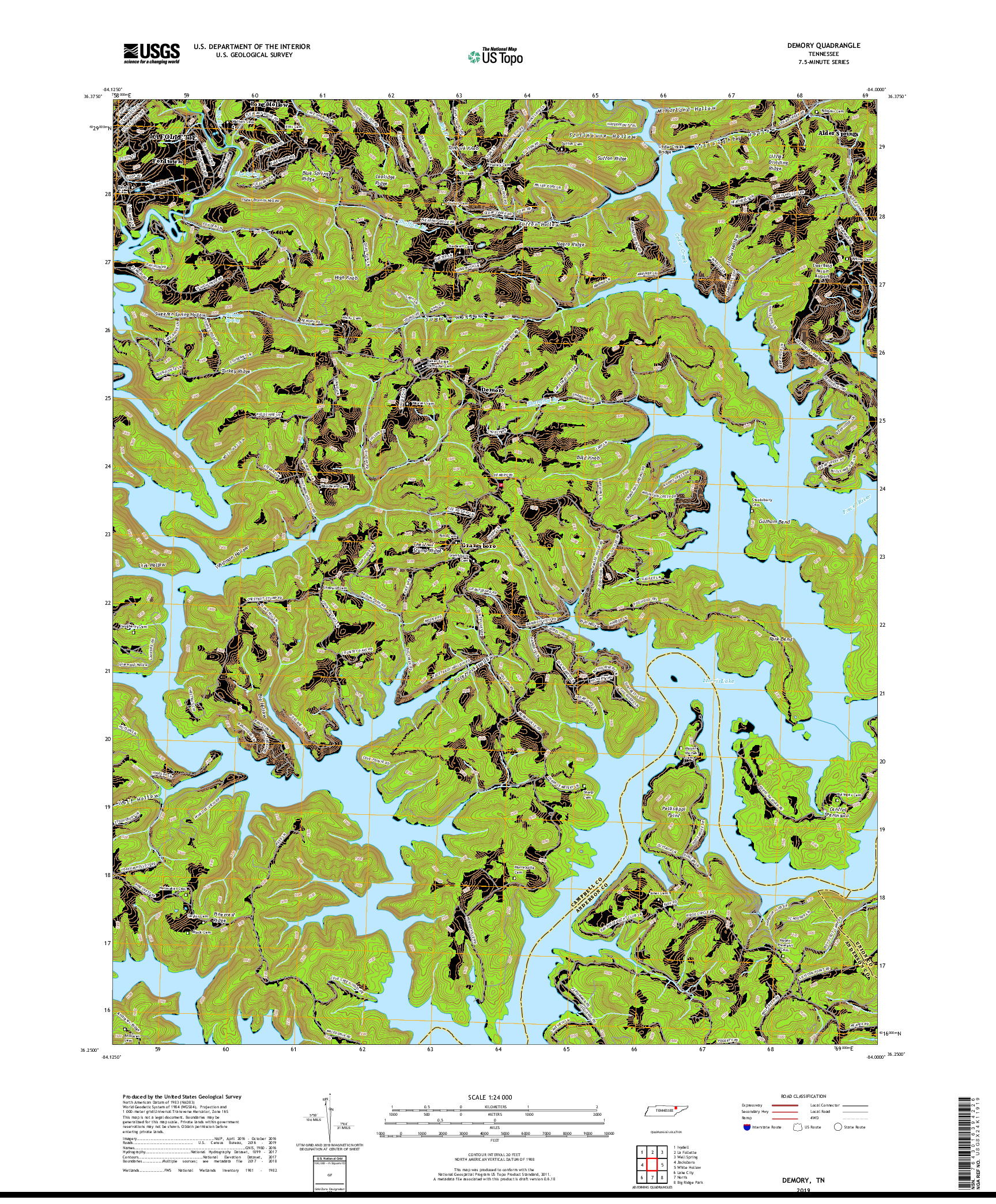 USGS US TOPO 7.5-MINUTE MAP FOR DEMORY, TN 2019