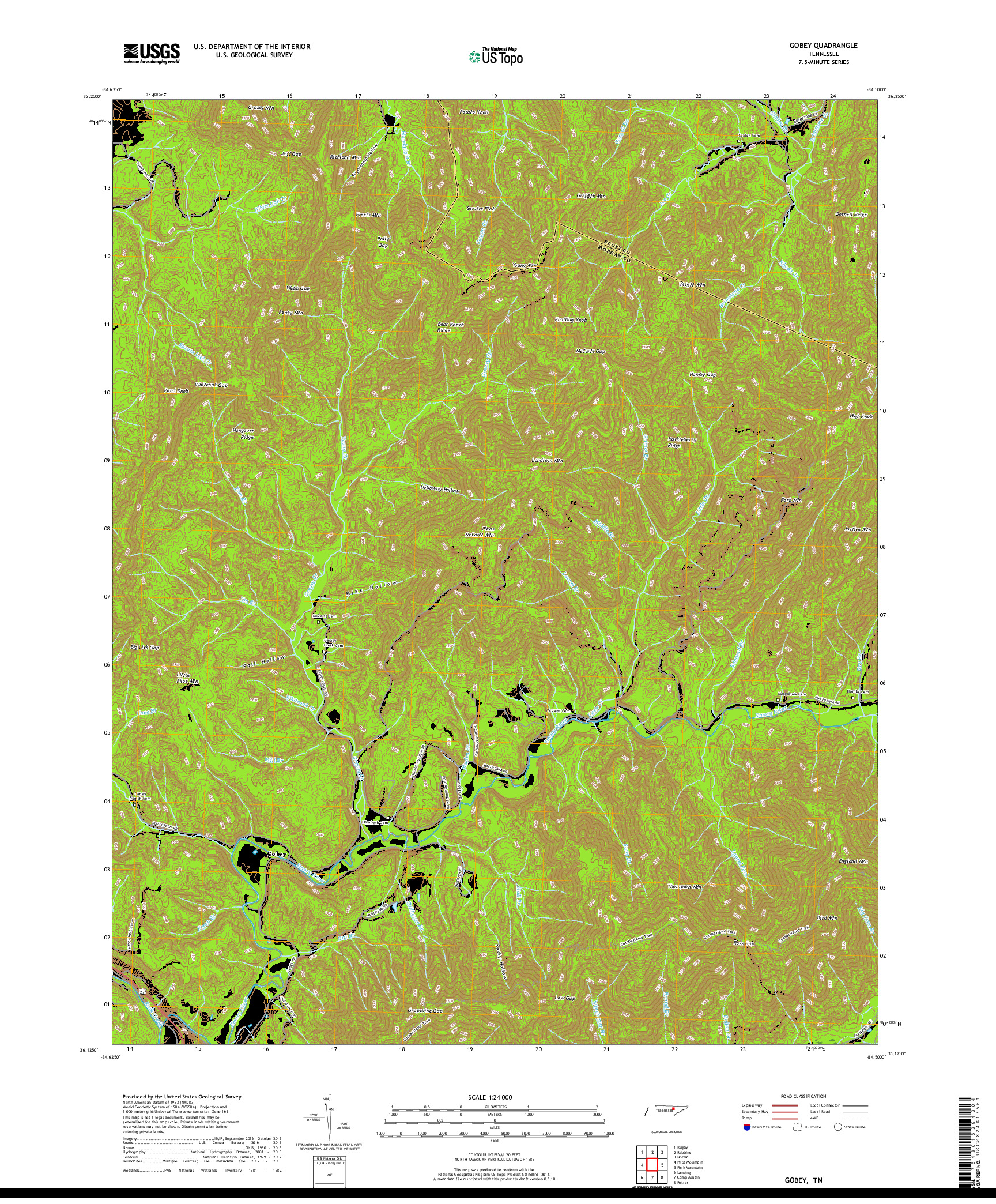 USGS US TOPO 7.5-MINUTE MAP FOR GOBEY, TN 2019