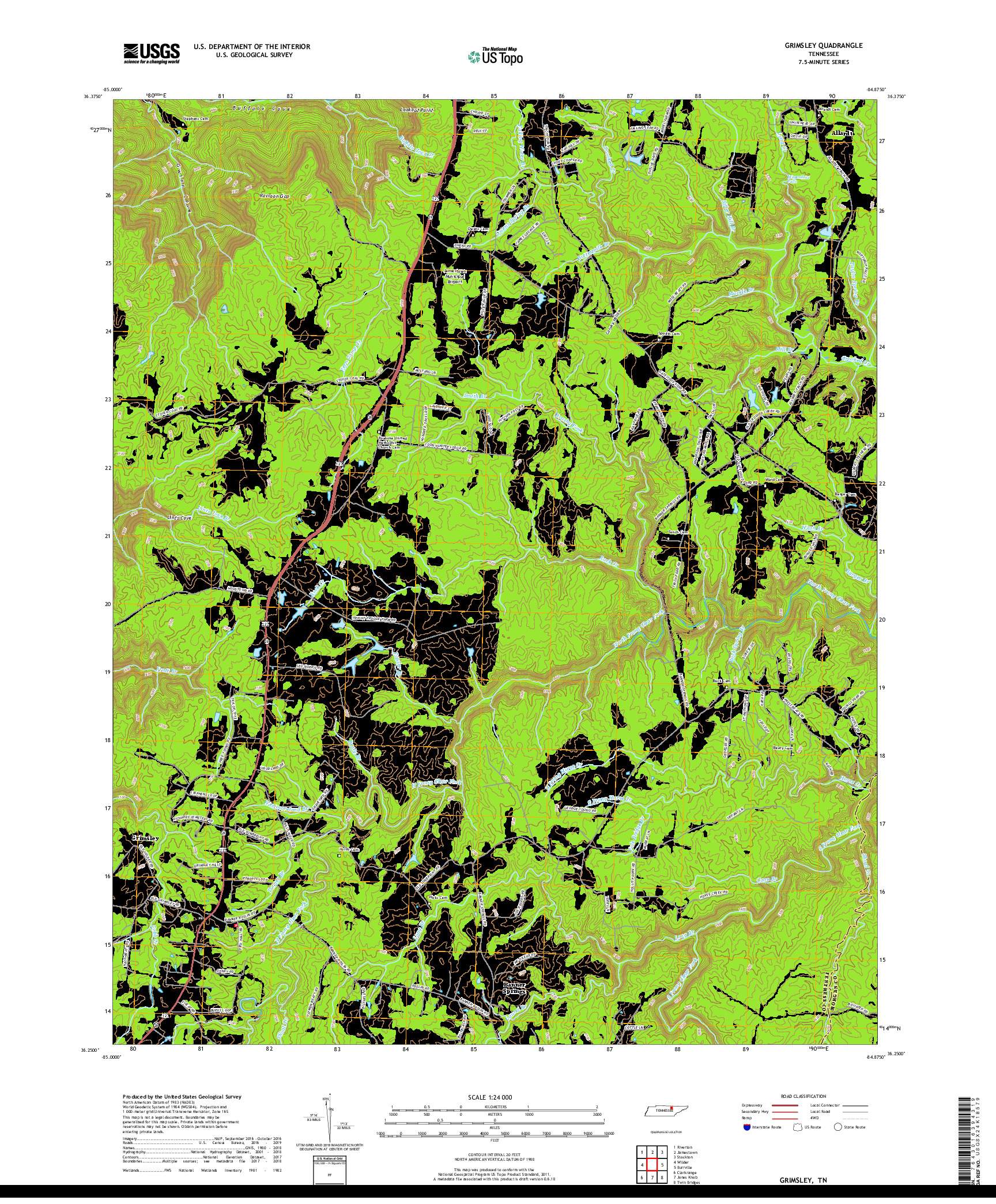 USGS US TOPO 7.5-MINUTE MAP FOR GRIMSLEY, TN 2019