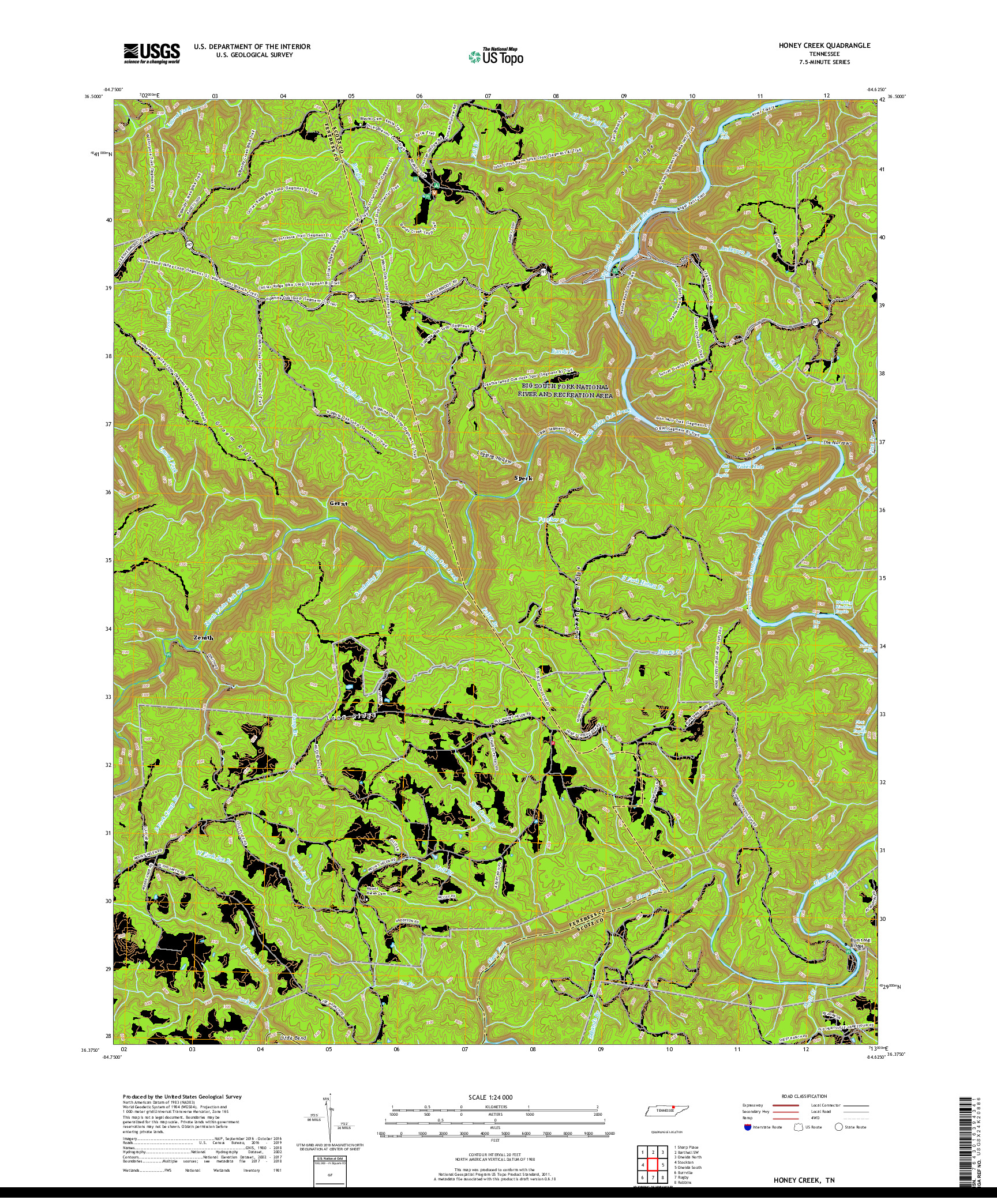USGS US TOPO 7.5-MINUTE MAP FOR HONEY CREEK, TN 2019