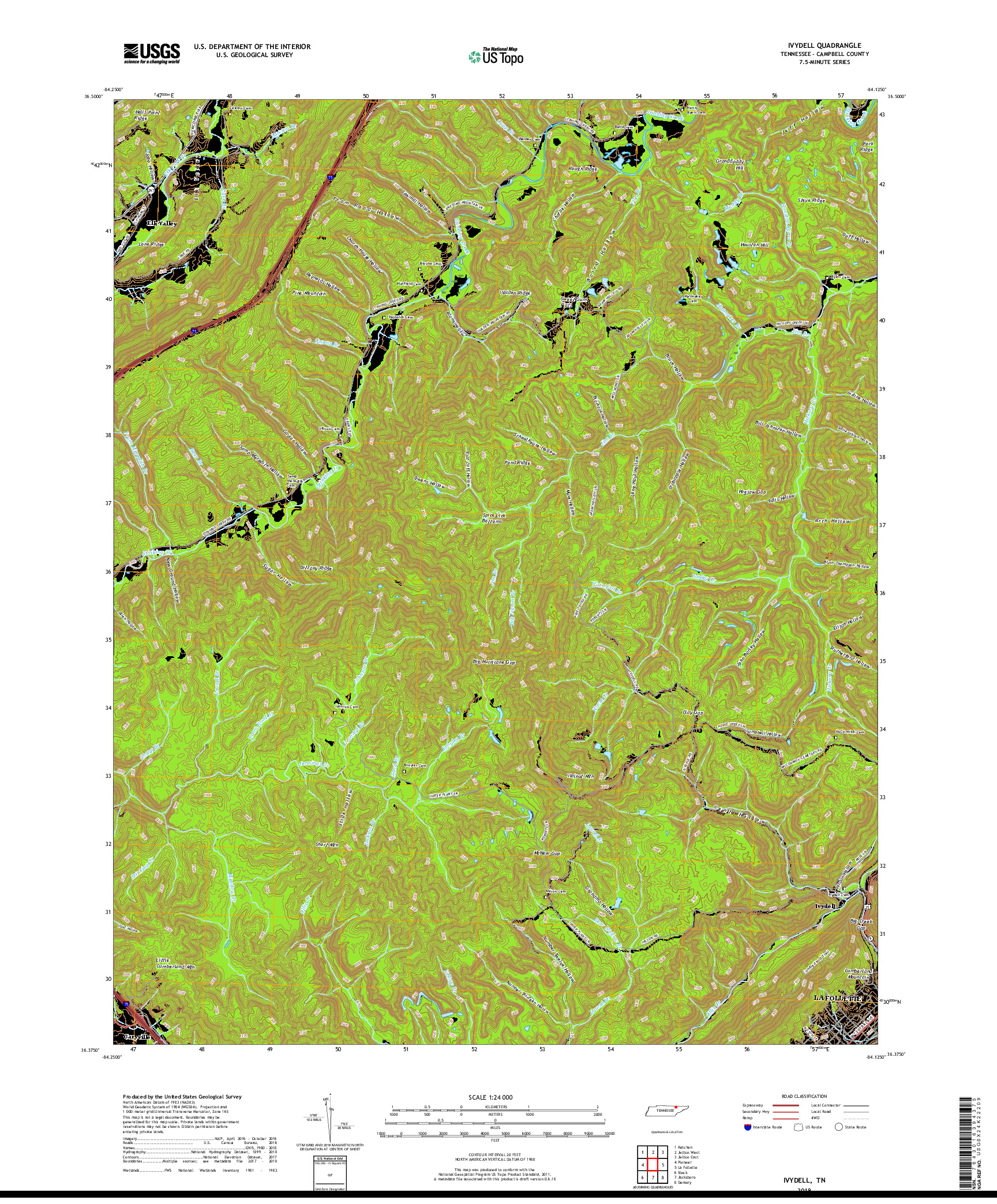 USGS US TOPO 7.5-MINUTE MAP FOR IVYDELL, TN 2019