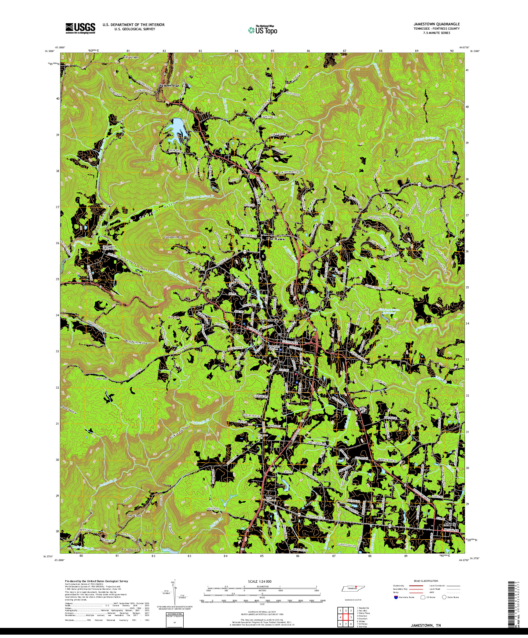 USGS US TOPO 7.5-MINUTE MAP FOR JAMESTOWN, TN 2019