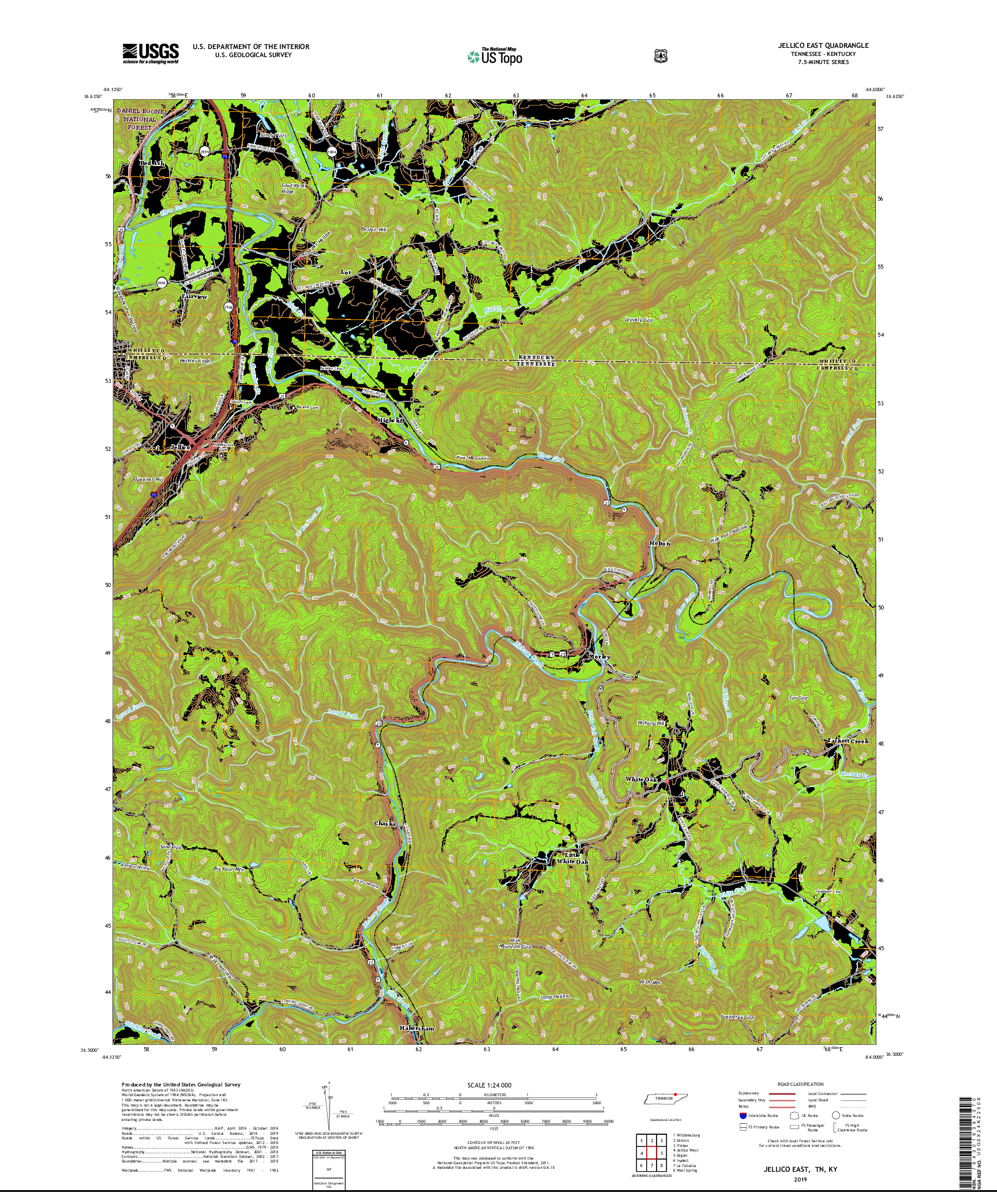 USGS US TOPO 7.5-MINUTE MAP FOR JELLICO EAST, TN,KY 2019