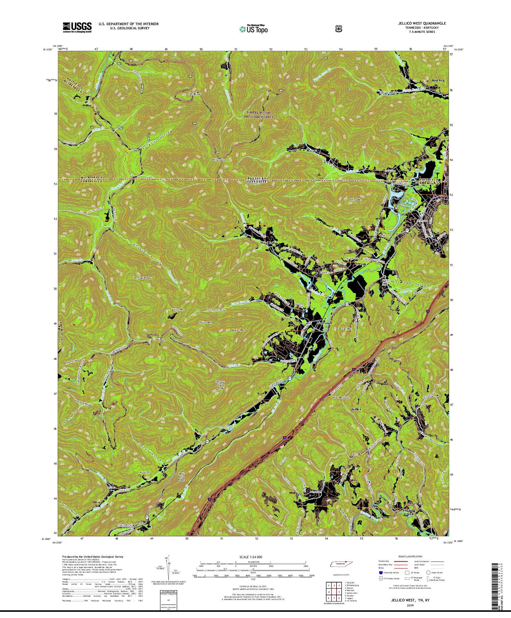 USGS US TOPO 7.5-MINUTE MAP FOR JELLICO WEST, TN,KY 2019