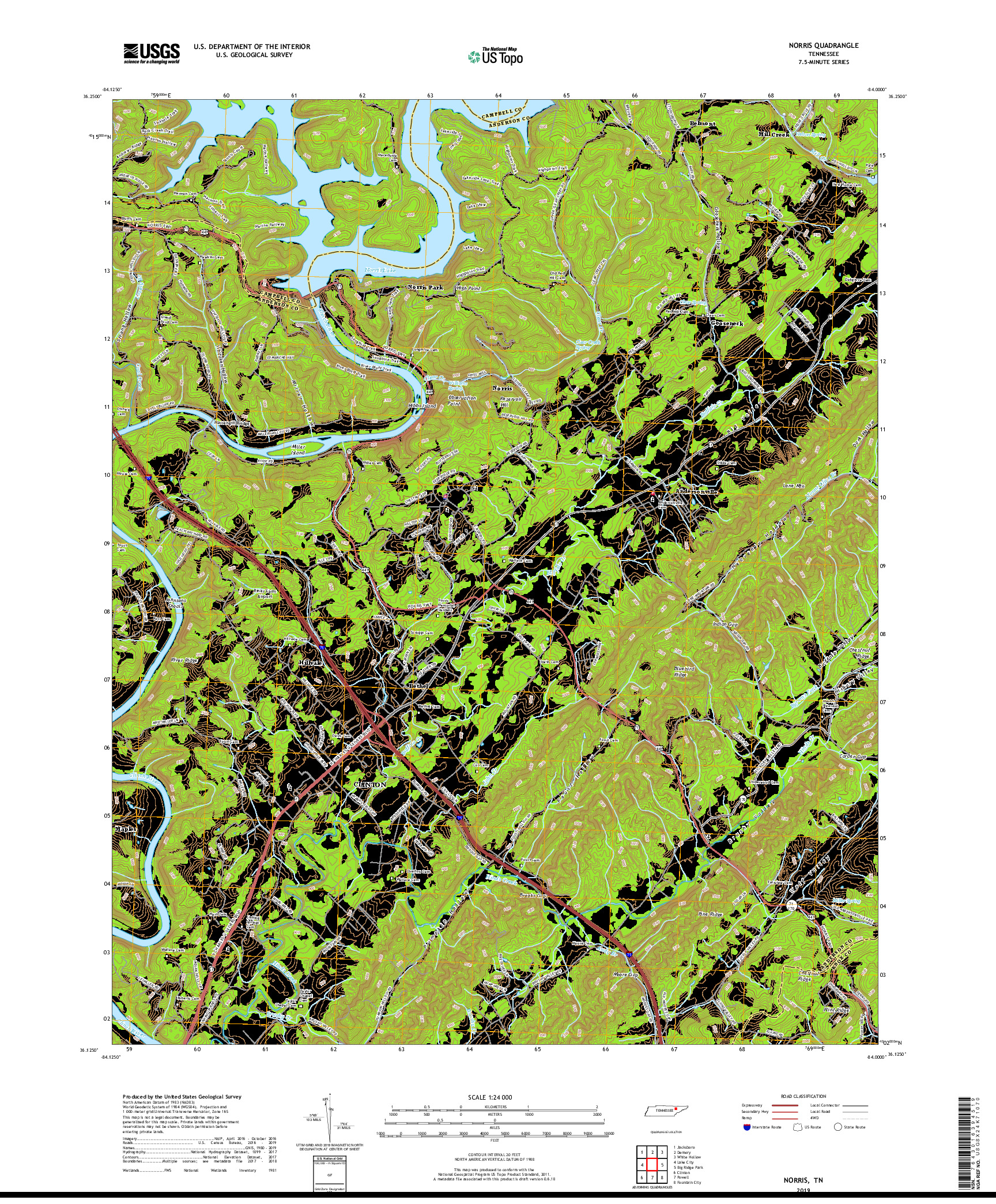 USGS US TOPO 7.5-MINUTE MAP FOR NORRIS, TN 2019