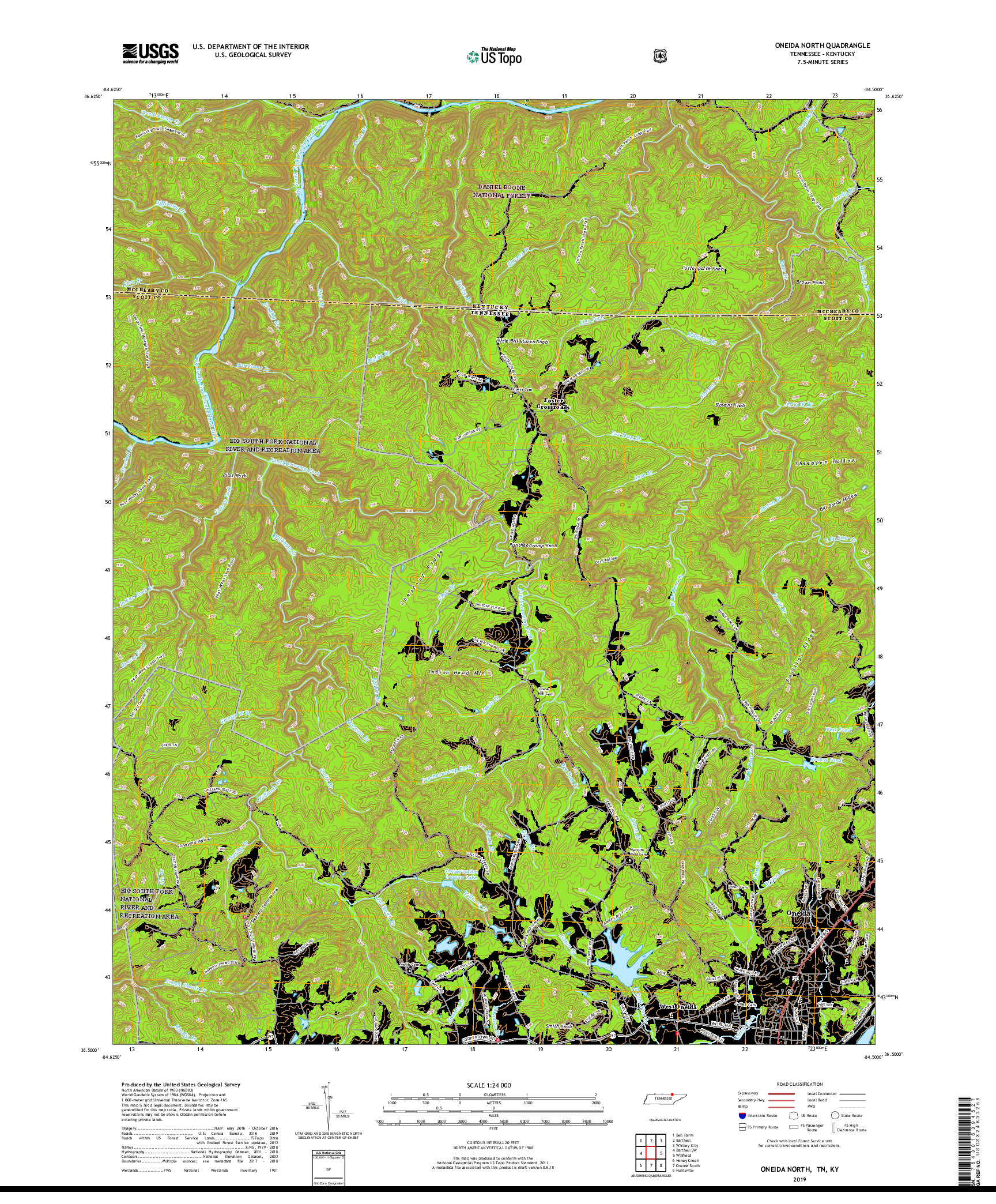 USGS US TOPO 7.5-MINUTE MAP FOR ONEIDA NORTH, TN,KY 2019