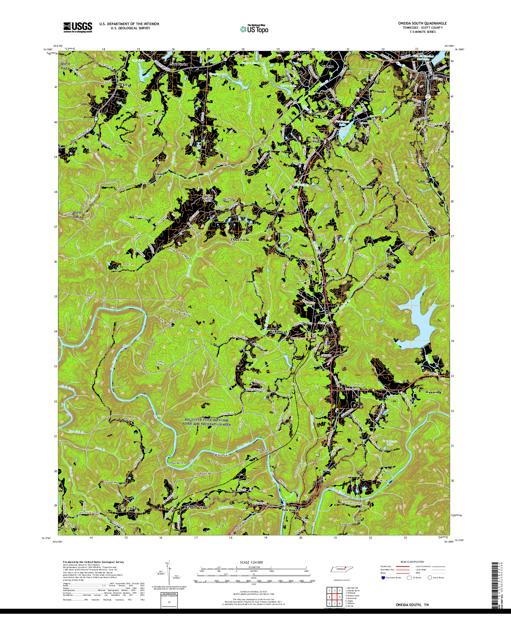 USGS US TOPO 7.5-MINUTE MAP FOR ONEIDA SOUTH, TN 2019