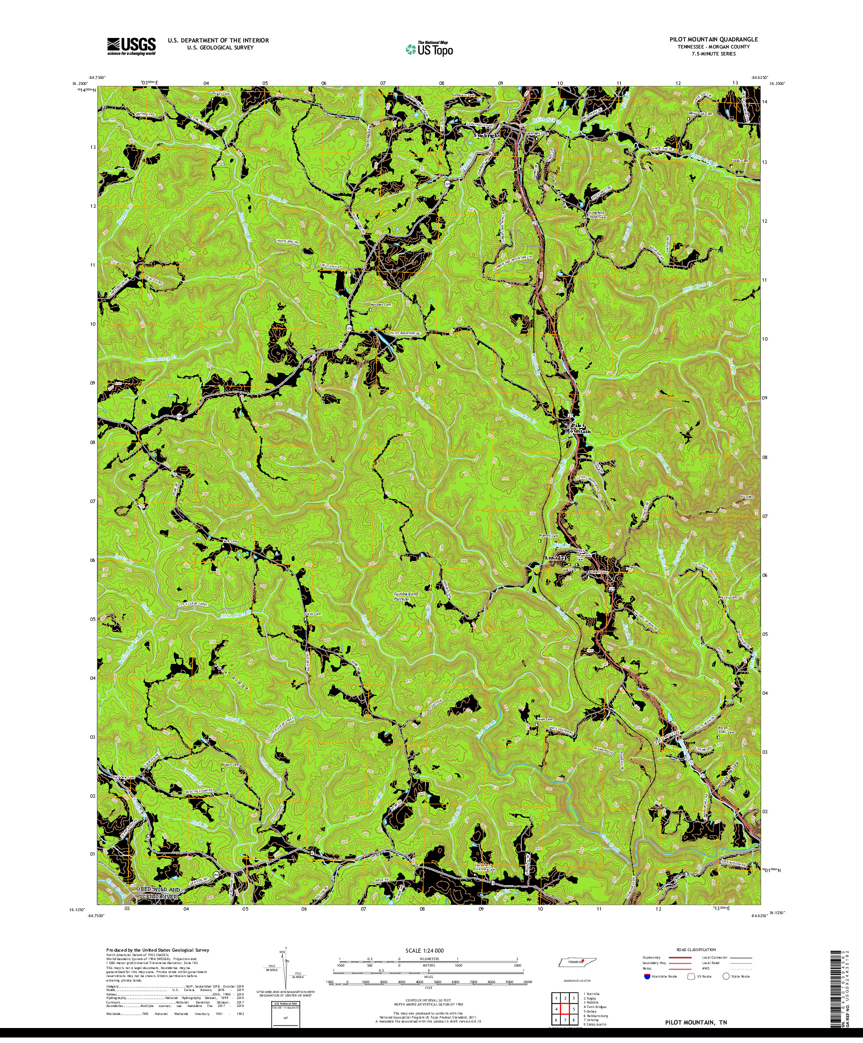 USGS US TOPO 7.5-MINUTE MAP FOR PILOT MOUNTAIN, TN 2019