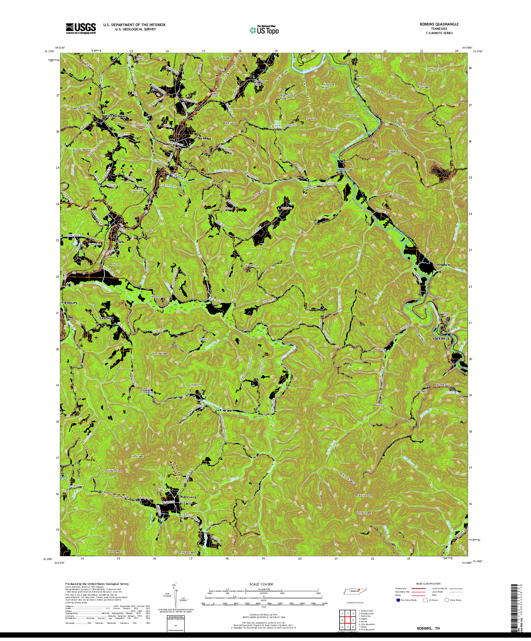 USGS US TOPO 7.5-MINUTE MAP FOR ROBBINS, TN 2019