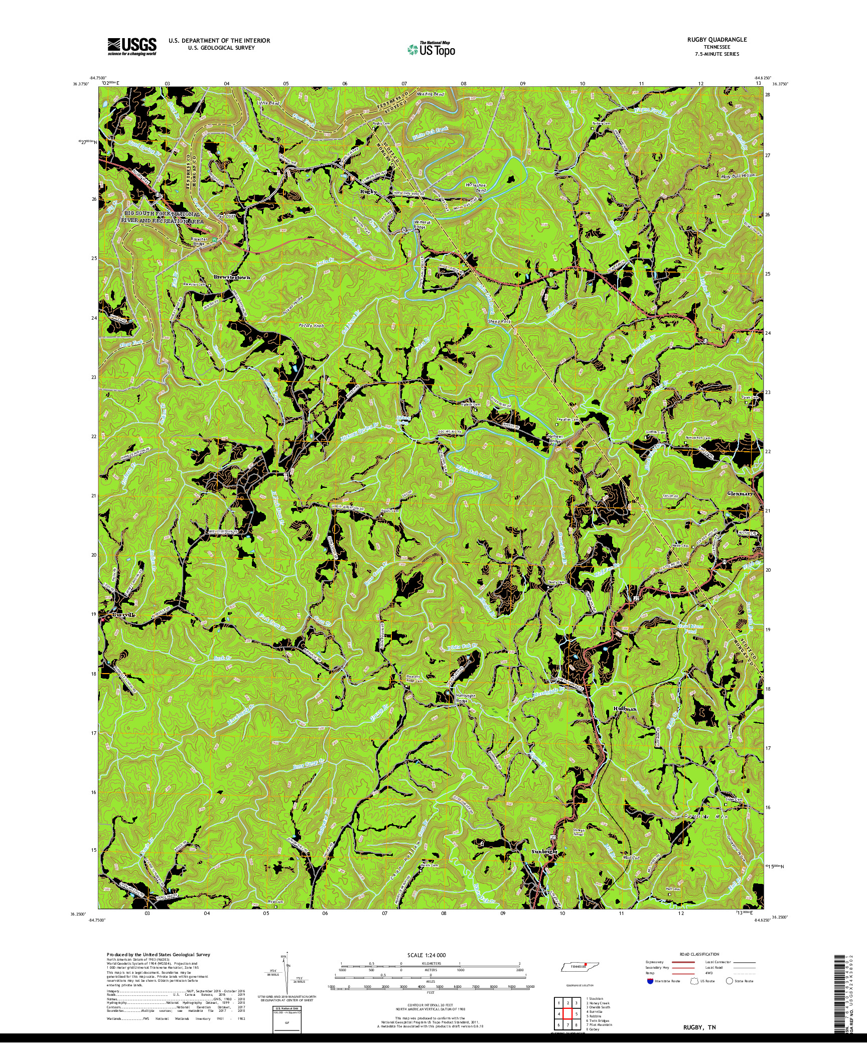 USGS US TOPO 7.5-MINUTE MAP FOR RUGBY, TN 2019