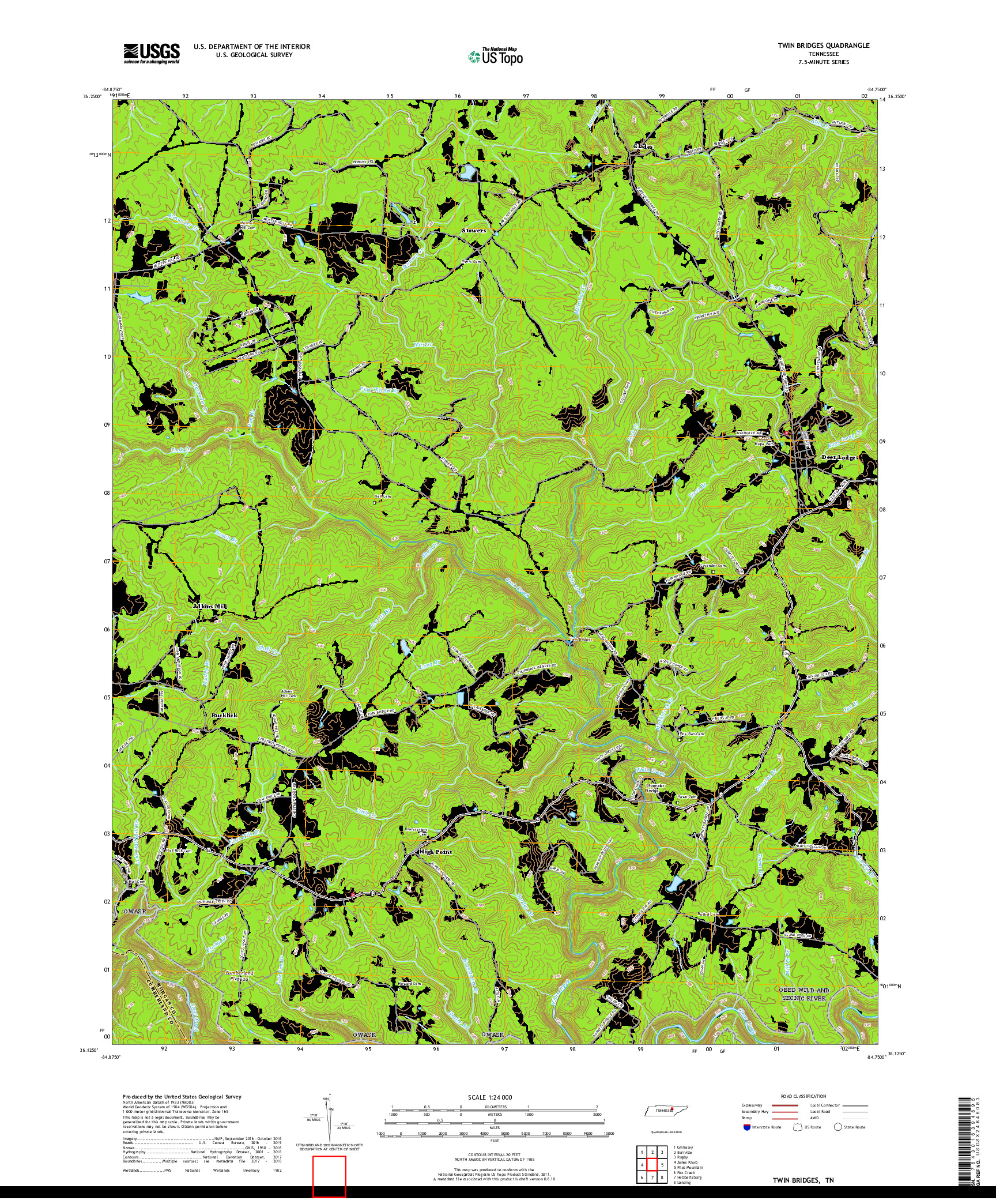 USGS US TOPO 7.5-MINUTE MAP FOR TWIN BRIDGES, TN 2019