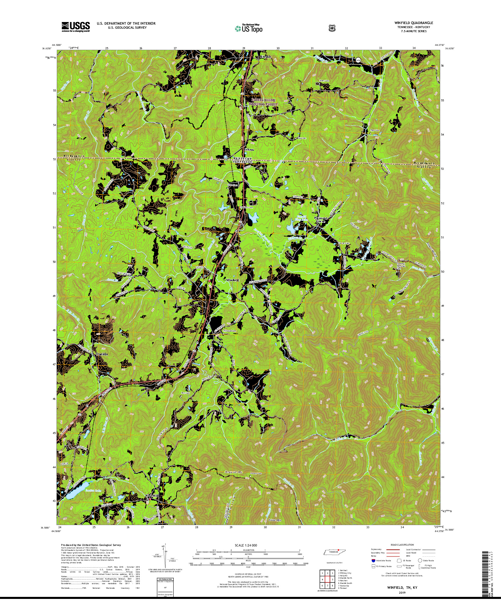 USGS US TOPO 7.5-MINUTE MAP FOR WINFIELD, TN,KY 2019