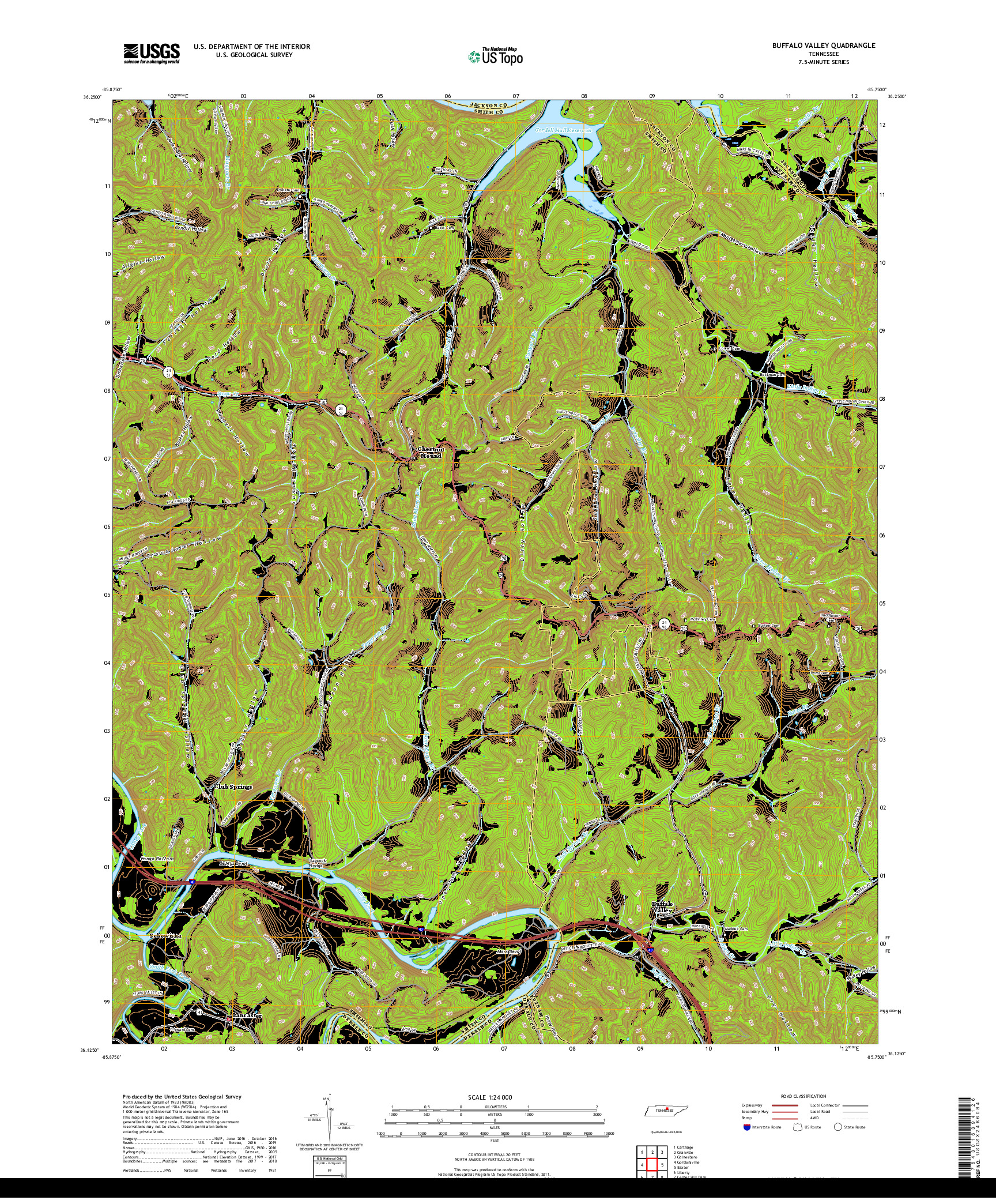 USGS US TOPO 7.5-MINUTE MAP FOR BUFFALO VALLEY, TN 2019