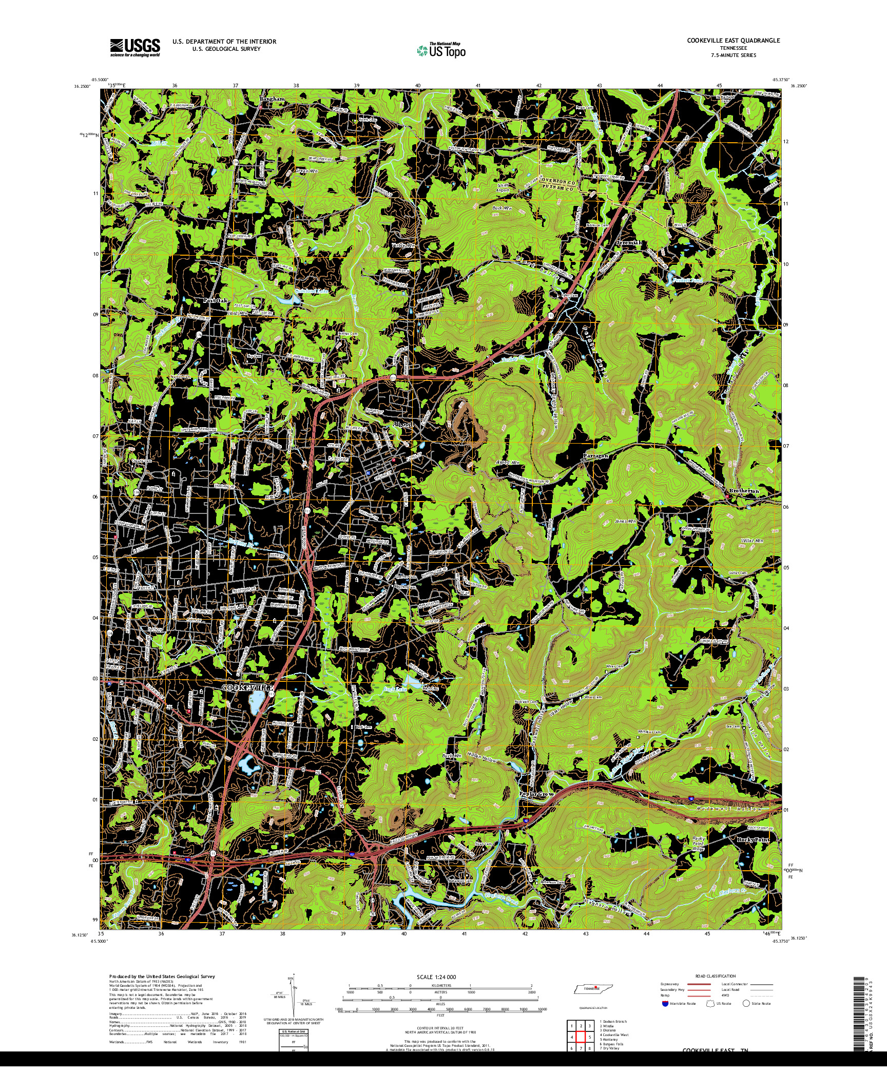 USGS US TOPO 7.5-MINUTE MAP FOR COOKEVILLE EAST, TN 2019