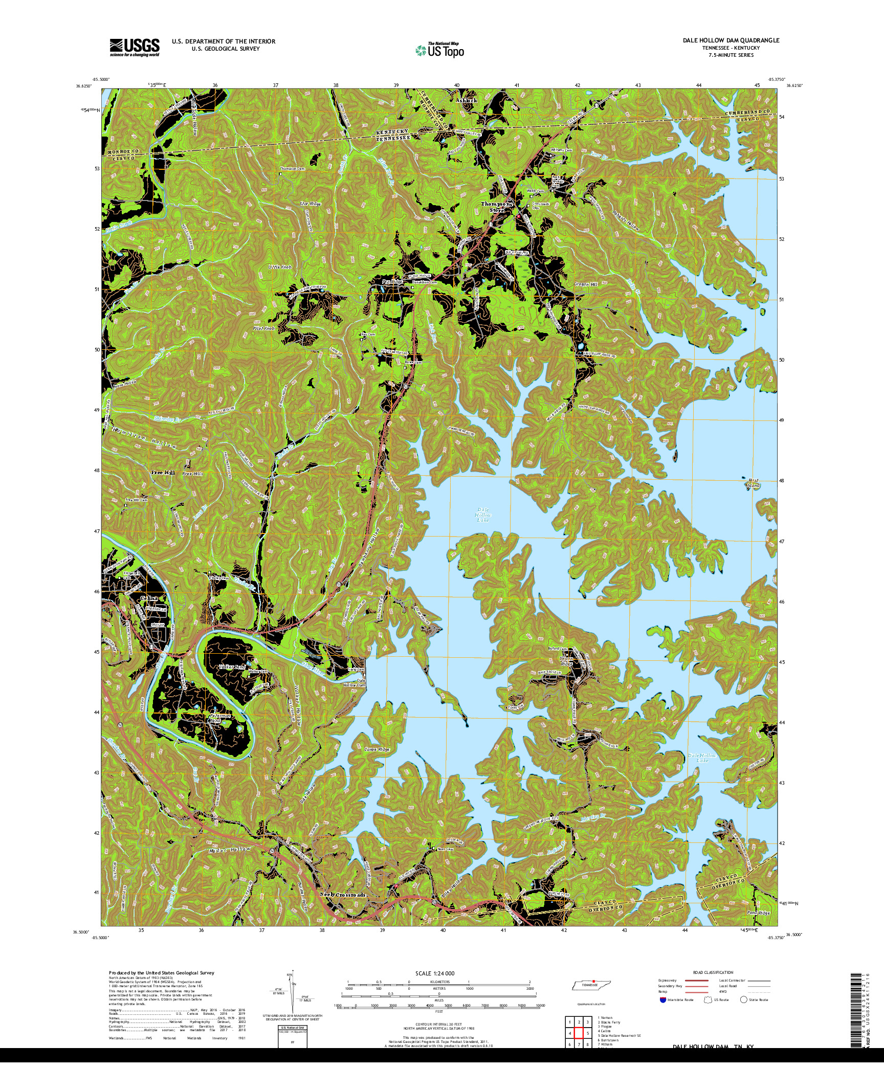 USGS US TOPO 7.5-MINUTE MAP FOR DALE HOLLOW DAM, TN,KY 2019