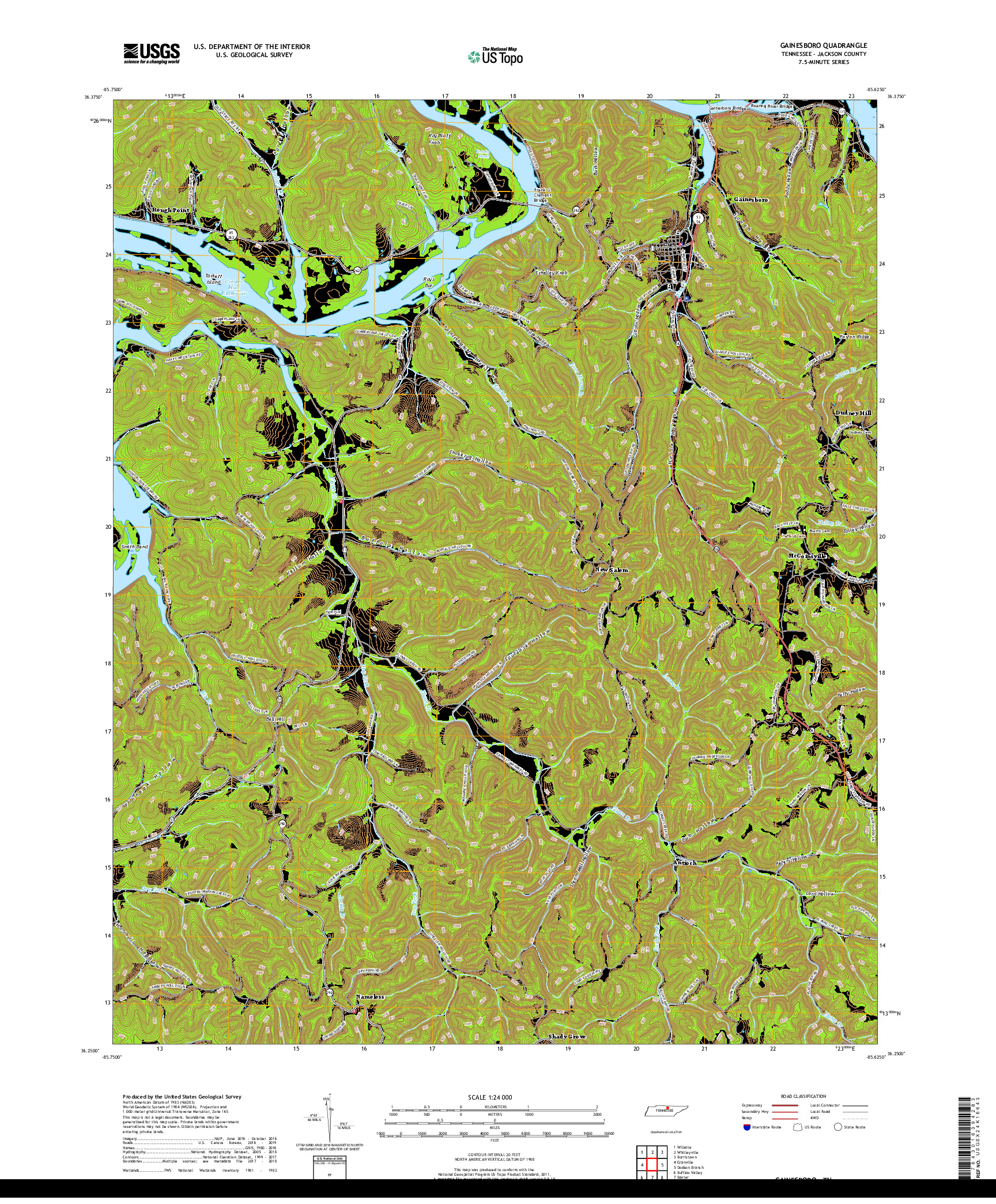 USGS US TOPO 7.5-MINUTE MAP FOR GAINESBORO, TN 2019