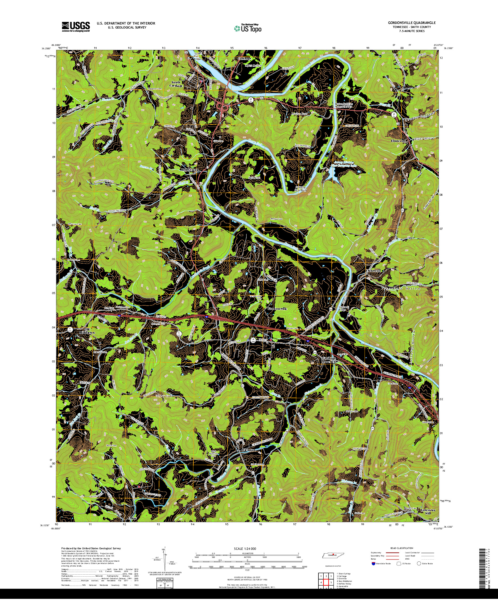 USGS US TOPO 7.5-MINUTE MAP FOR GORDONSVILLE, TN 2019