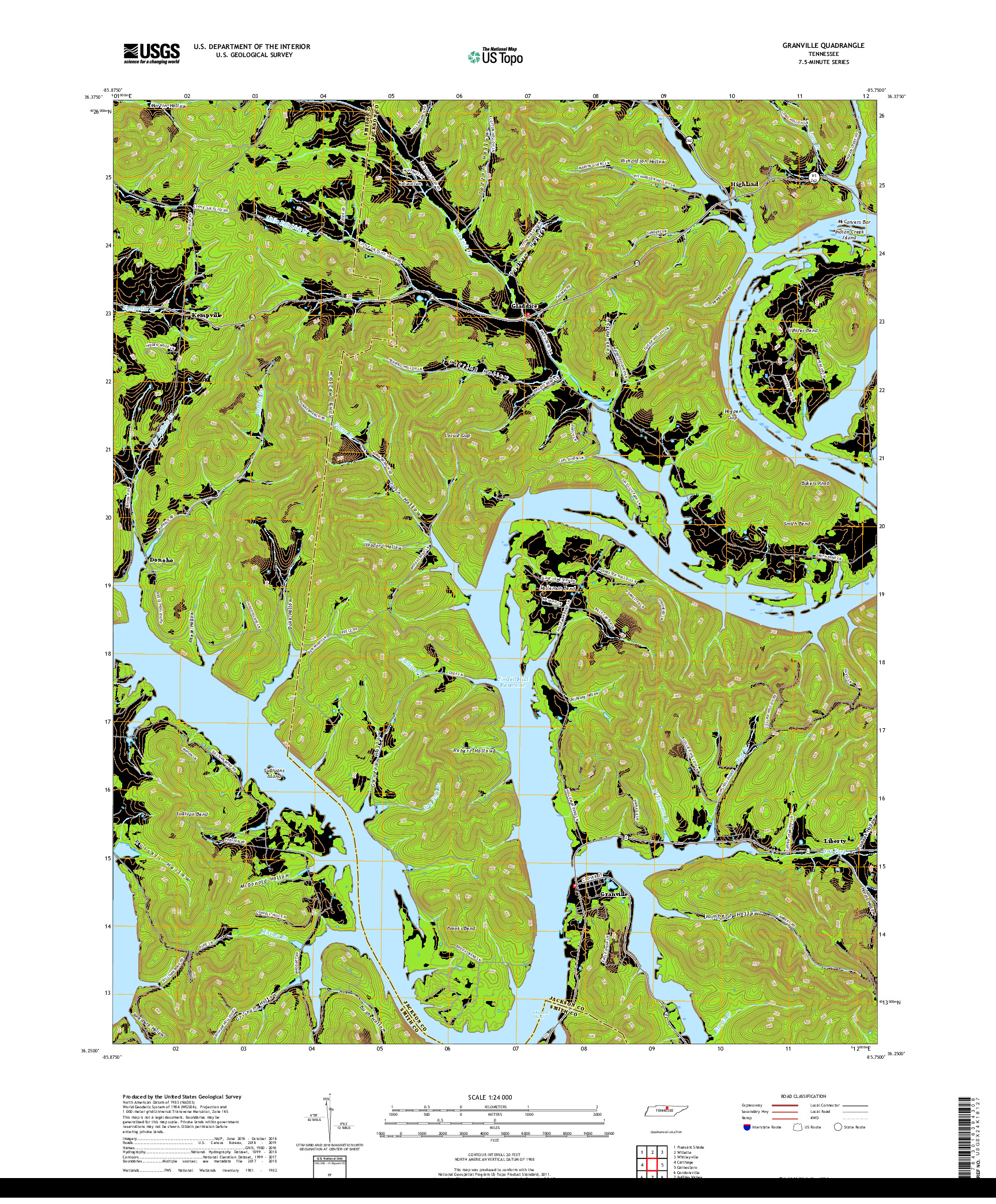 USGS US TOPO 7.5-MINUTE MAP FOR GRANVILLE, TN 2019