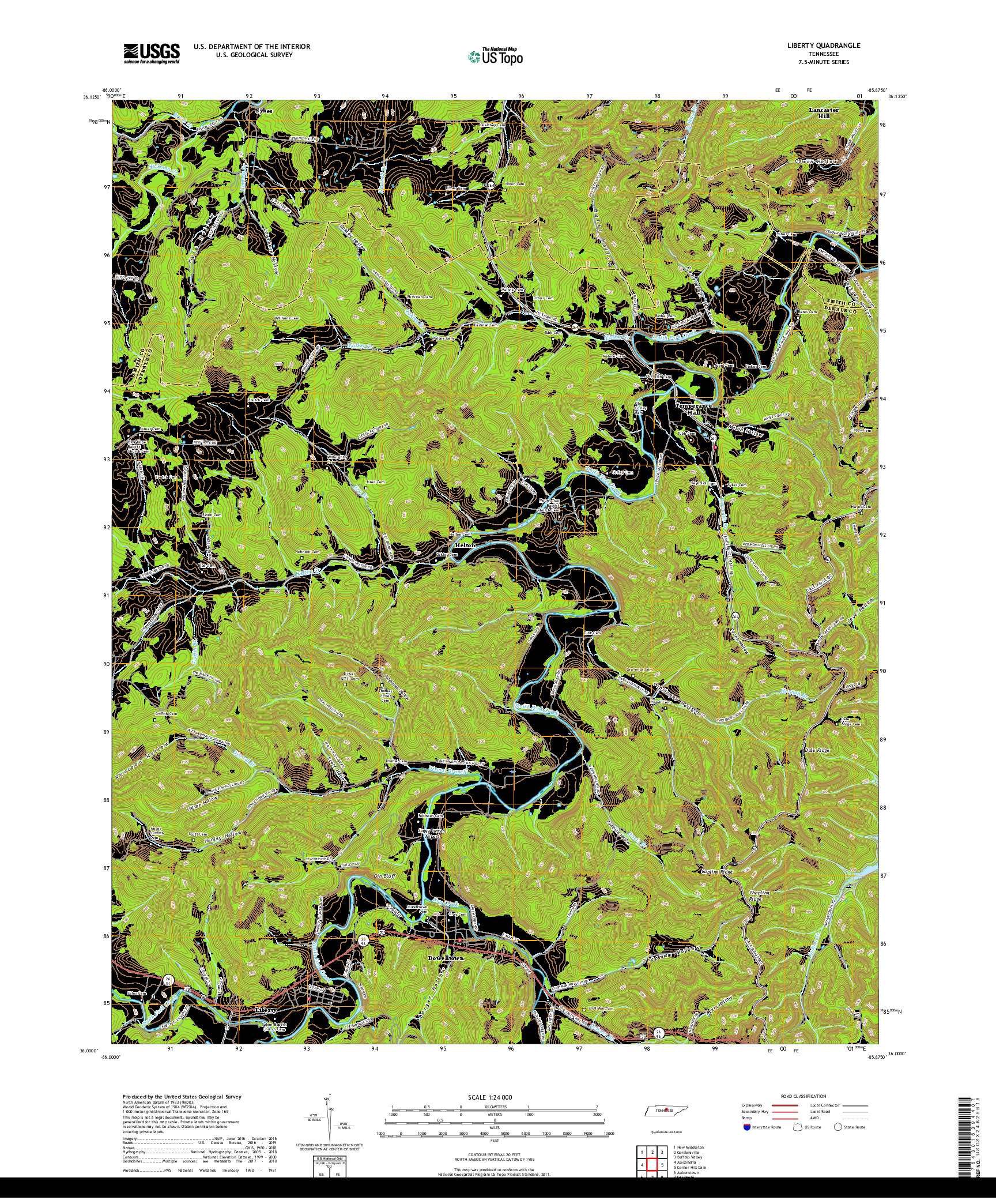 USGS US TOPO 7.5-MINUTE MAP FOR LIBERTY, TN 2019