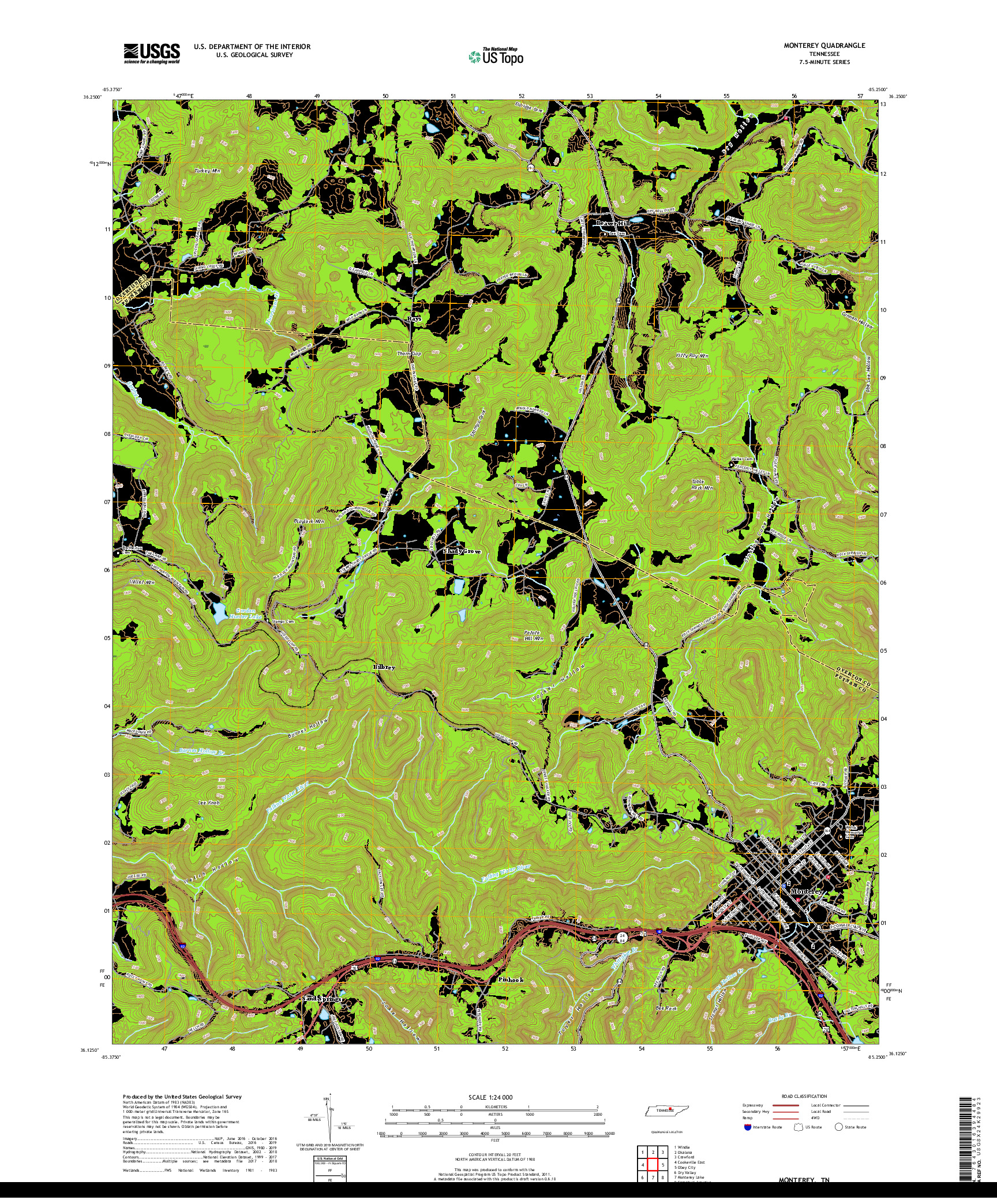 USGS US TOPO 7.5-MINUTE MAP FOR MONTEREY, TN 2019