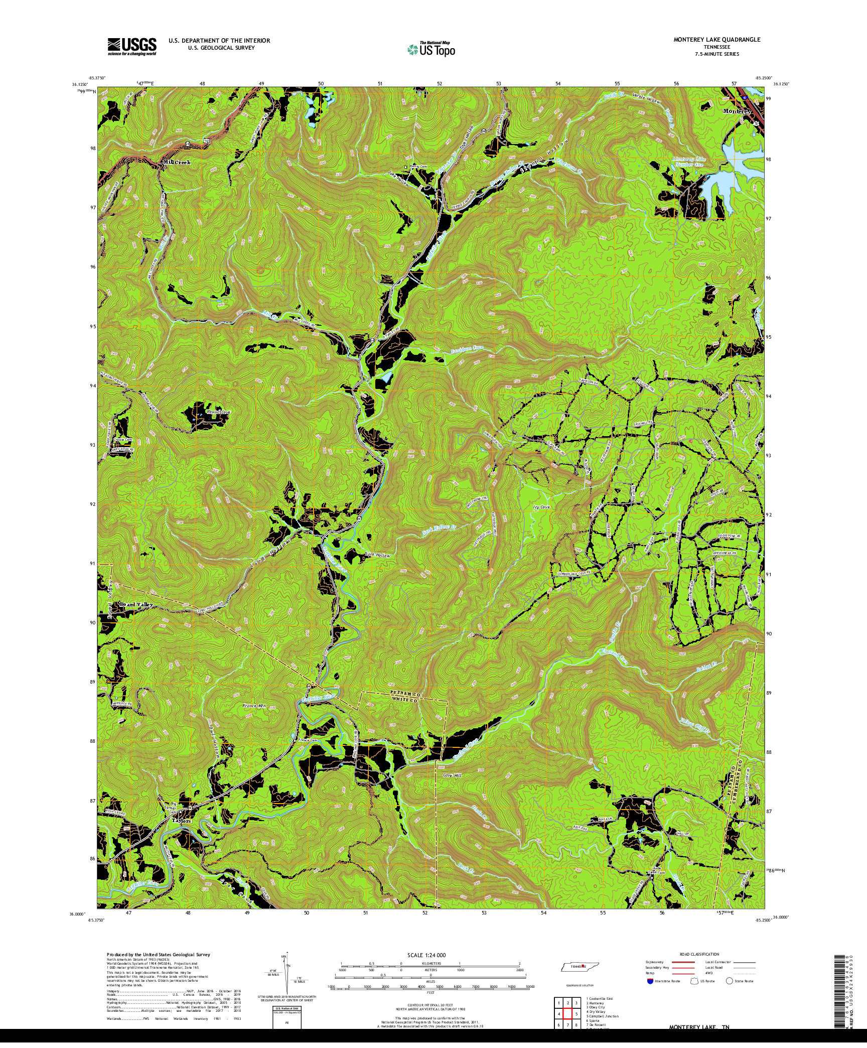 USGS US TOPO 7.5-MINUTE MAP FOR MONTEREY LAKE, TN 2019