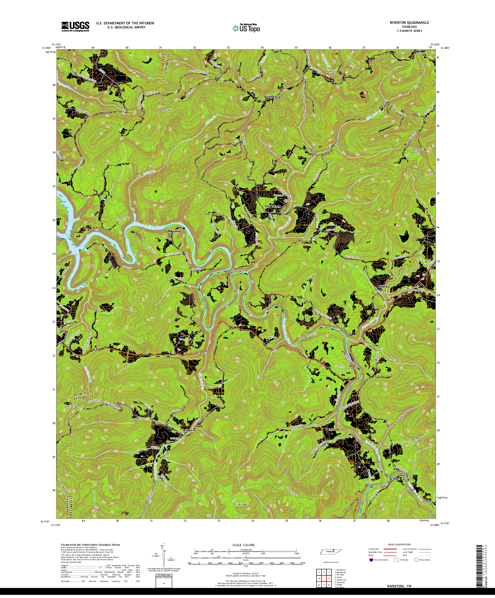 USGS US TOPO 7.5-MINUTE MAP FOR RIVERTON, TN 2019