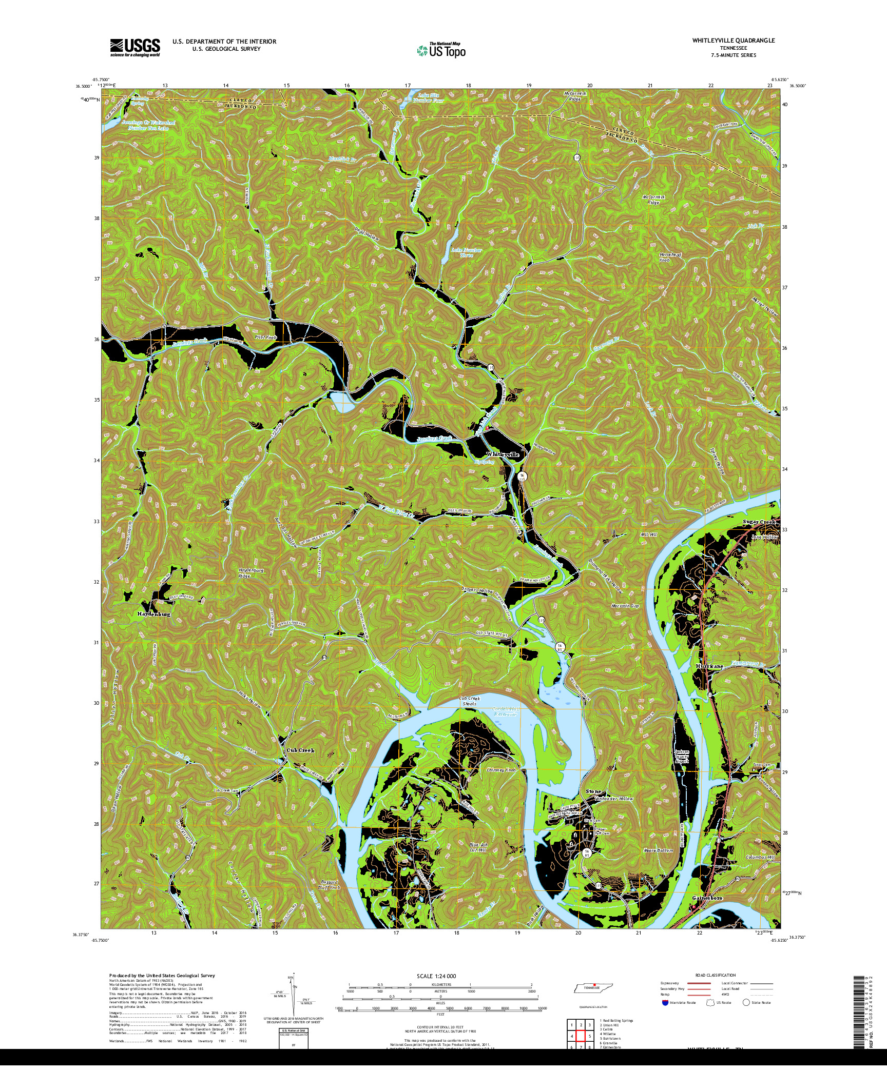 USGS US TOPO 7.5-MINUTE MAP FOR WHITLEYVILLE, TN 2019