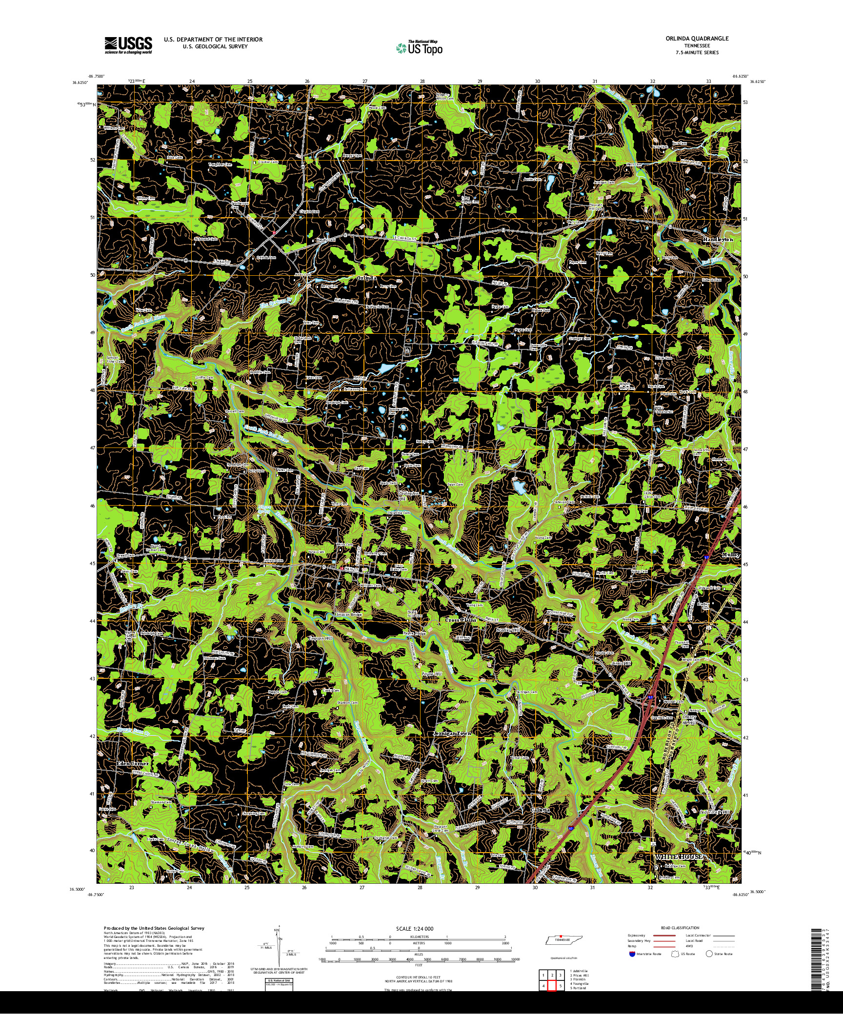 USGS US TOPO 7.5-MINUTE MAP FOR ORLINDA, TN 2019