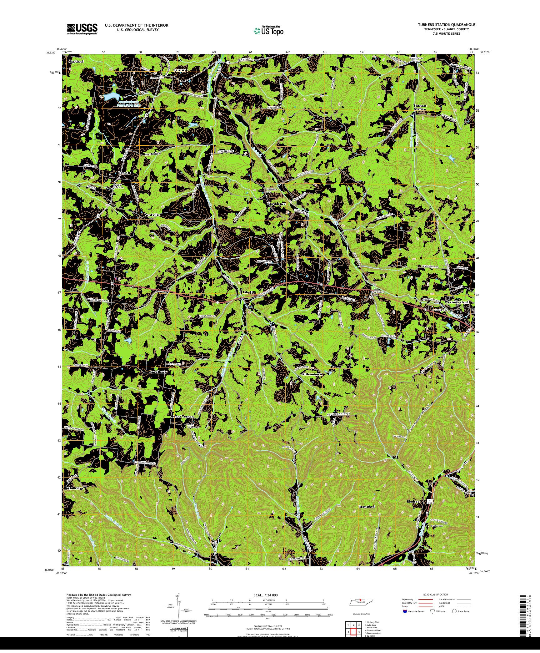 USGS US TOPO 7.5-MINUTE MAP FOR TURNERS STATION, TN 2019