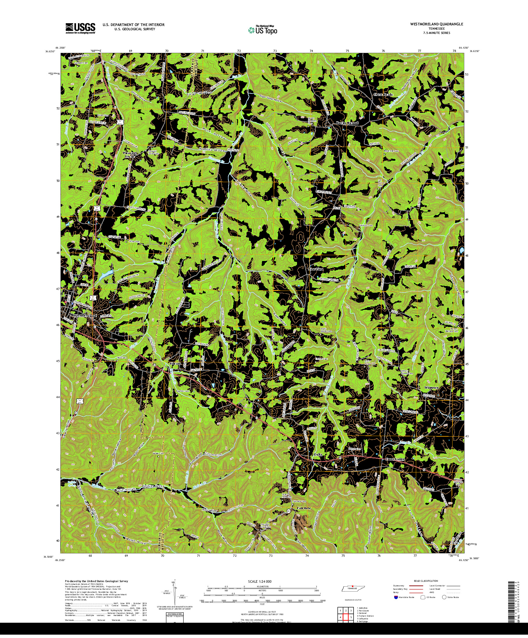 USGS US TOPO 7.5-MINUTE MAP FOR WESTMORELAND, TN 2019