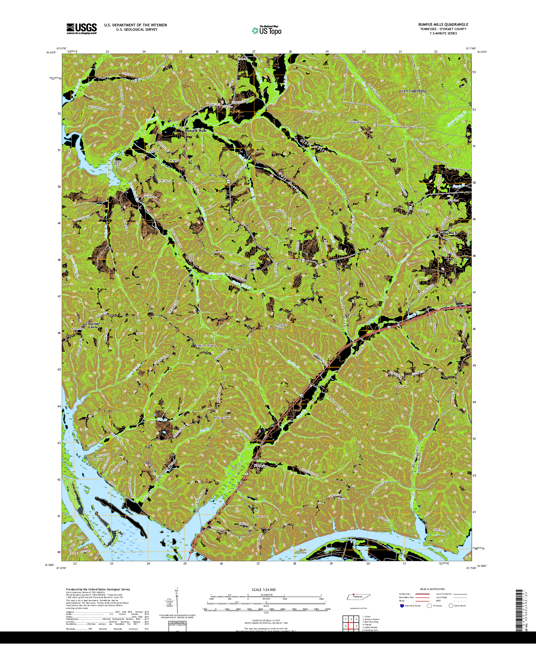 USGS US TOPO 7.5-MINUTE MAP FOR BUMPUS MILLS, TN 2019