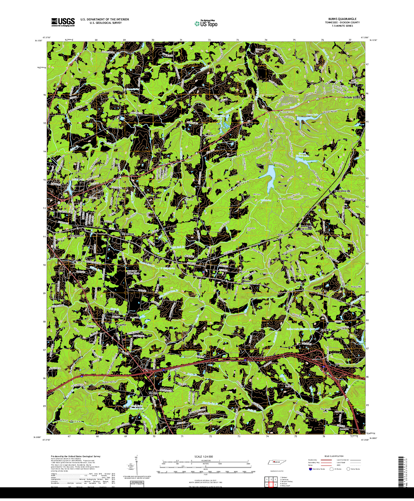 USGS US TOPO 7.5-MINUTE MAP FOR BURNS, TN 2019