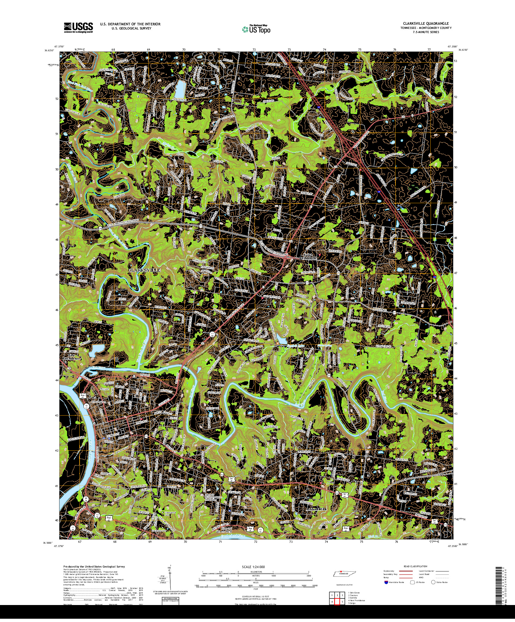 USGS US TOPO 7.5-MINUTE MAP FOR CLARKSVILLE, TN 2019