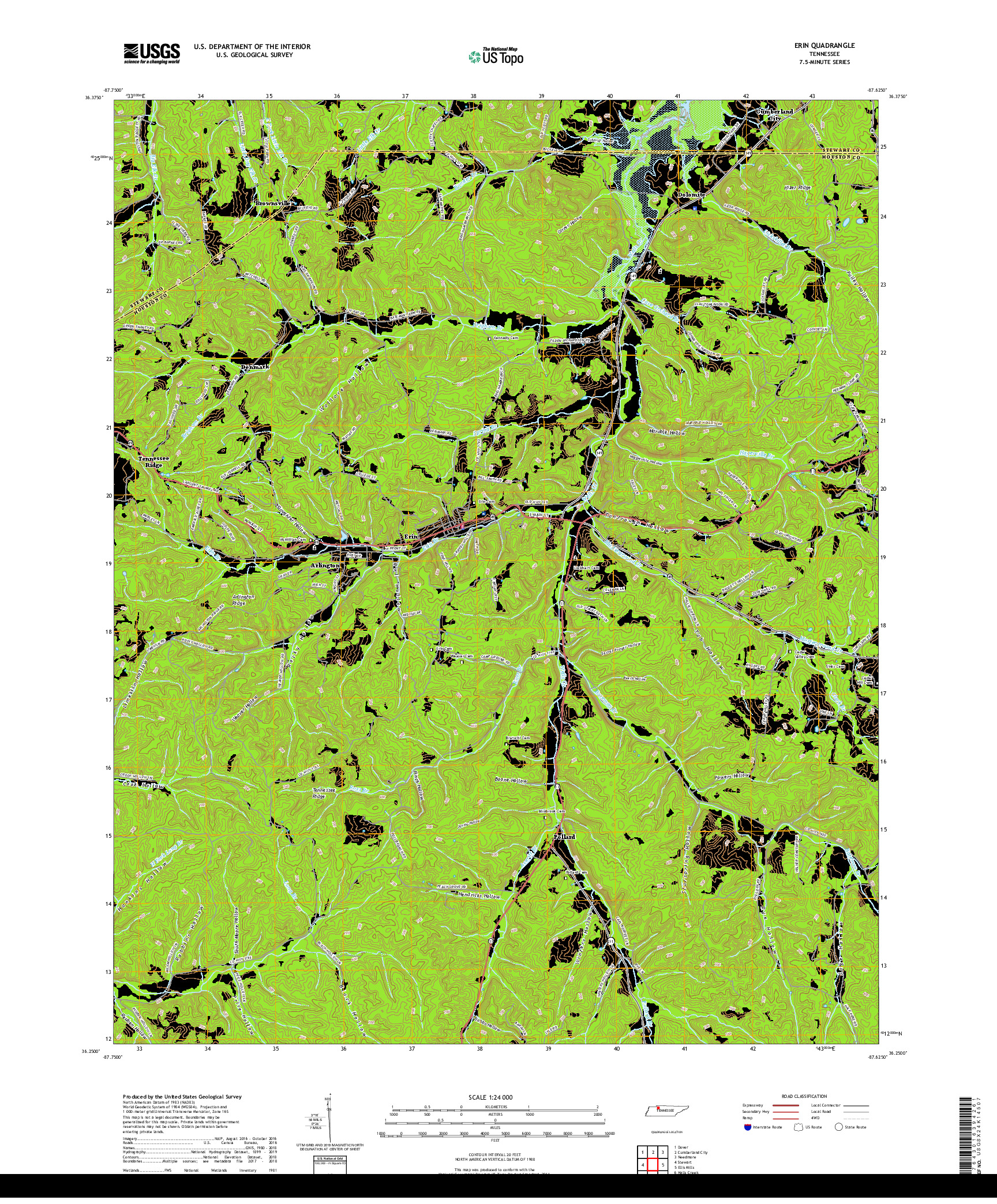 USGS US TOPO 7.5-MINUTE MAP FOR ERIN, TN 2019