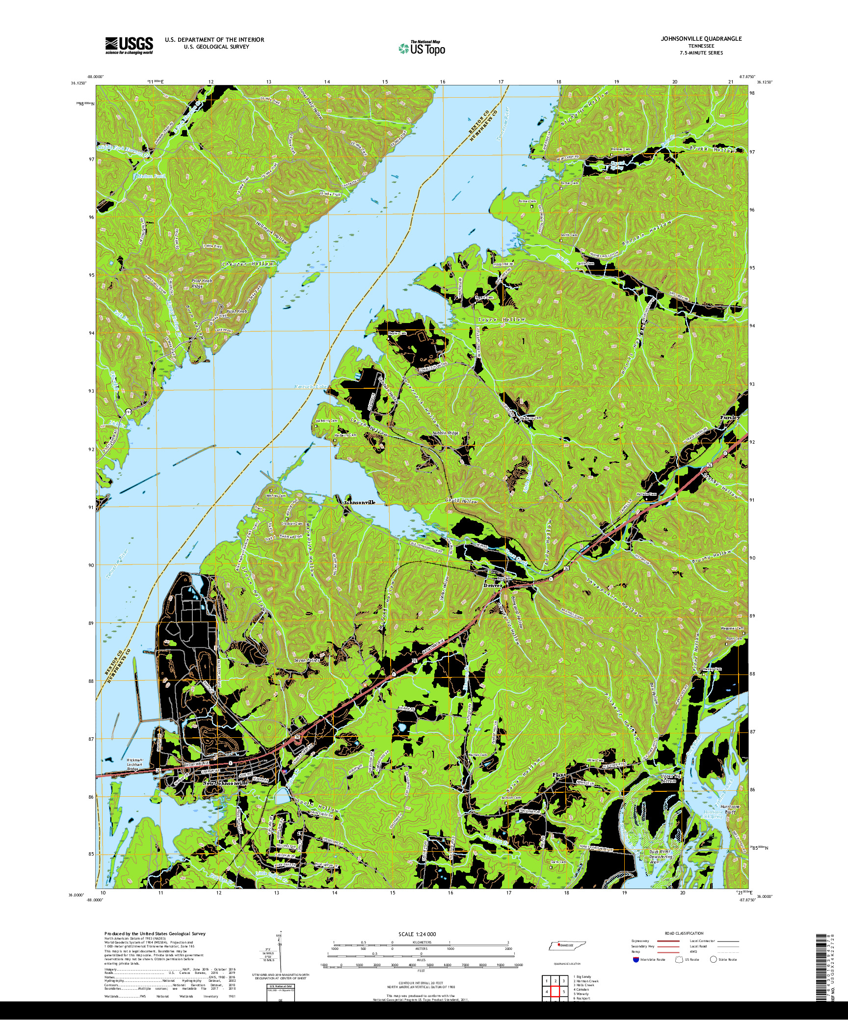 USGS US TOPO 7.5-MINUTE MAP FOR JOHNSONVILLE, TN 2019