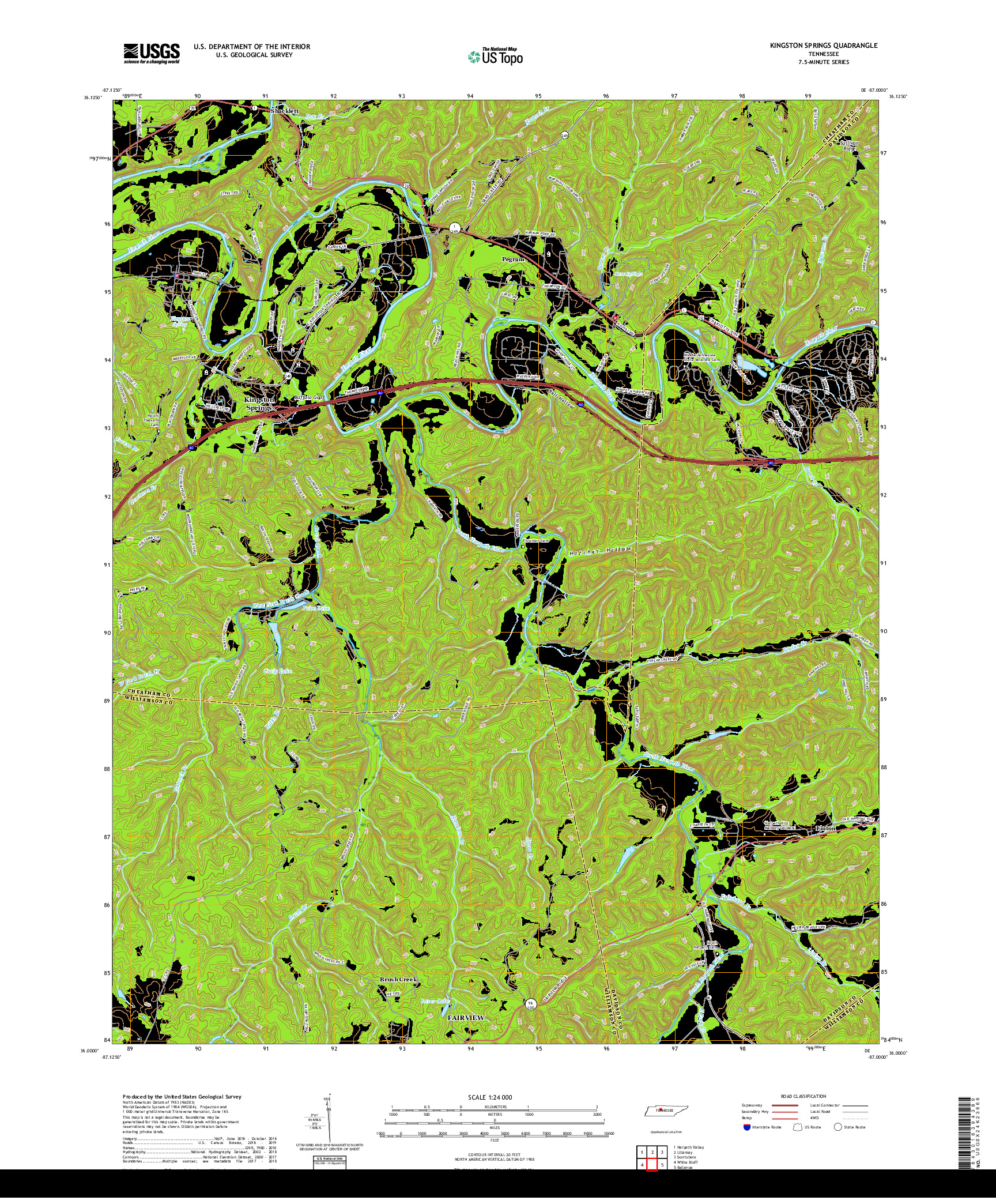 USGS US TOPO 7.5-MINUTE MAP FOR KINGSTON SPRINGS, TN 2019