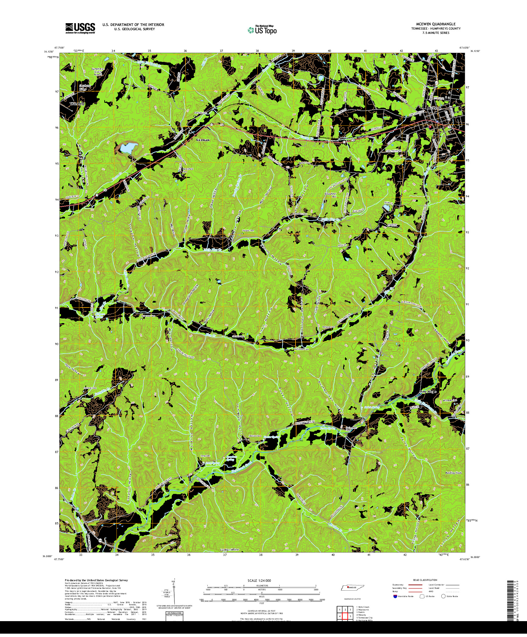 USGS US TOPO 7.5-MINUTE MAP FOR MCEWEN, TN 2019