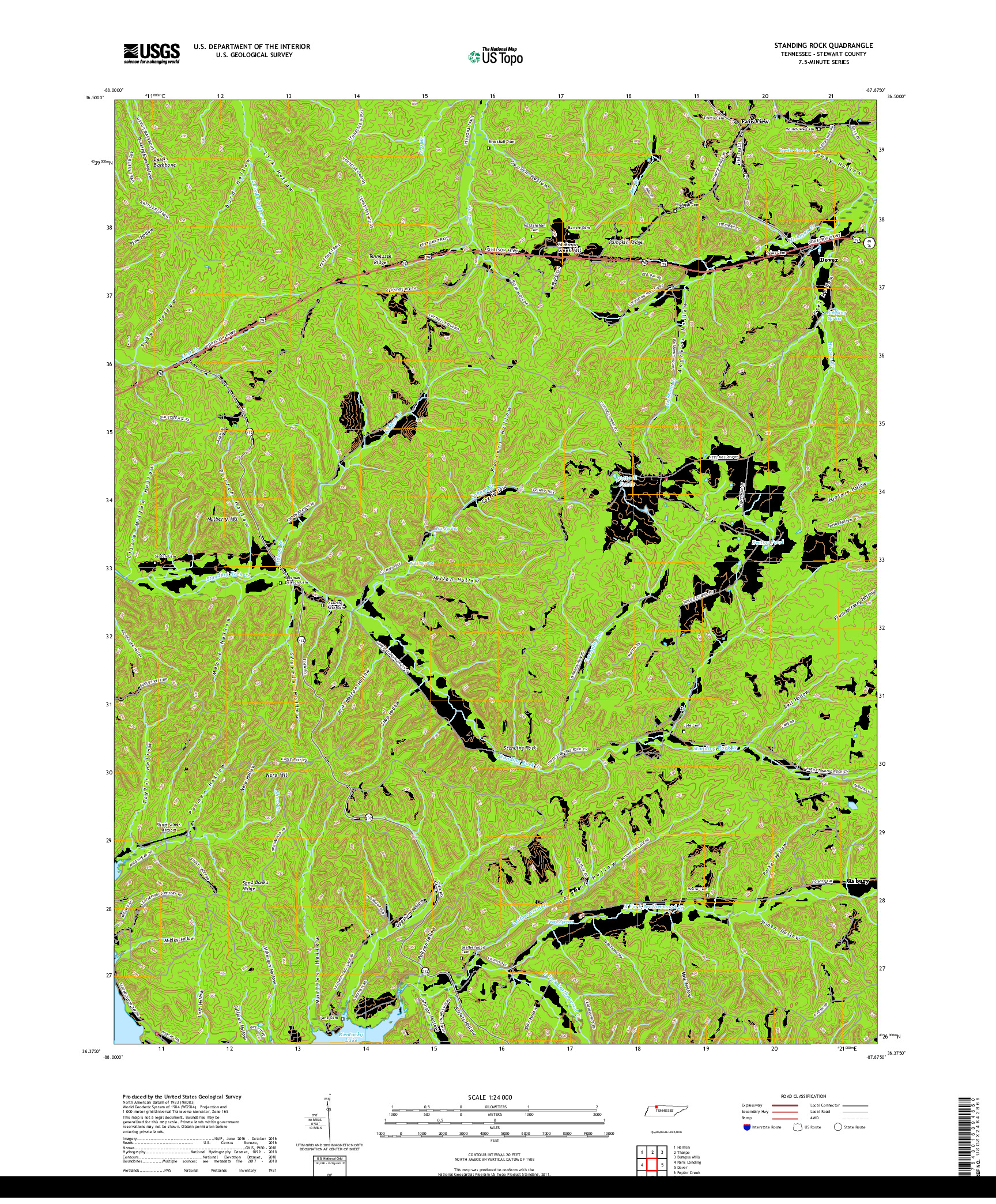 USGS US TOPO 7.5-MINUTE MAP FOR STANDING ROCK, TN 2019