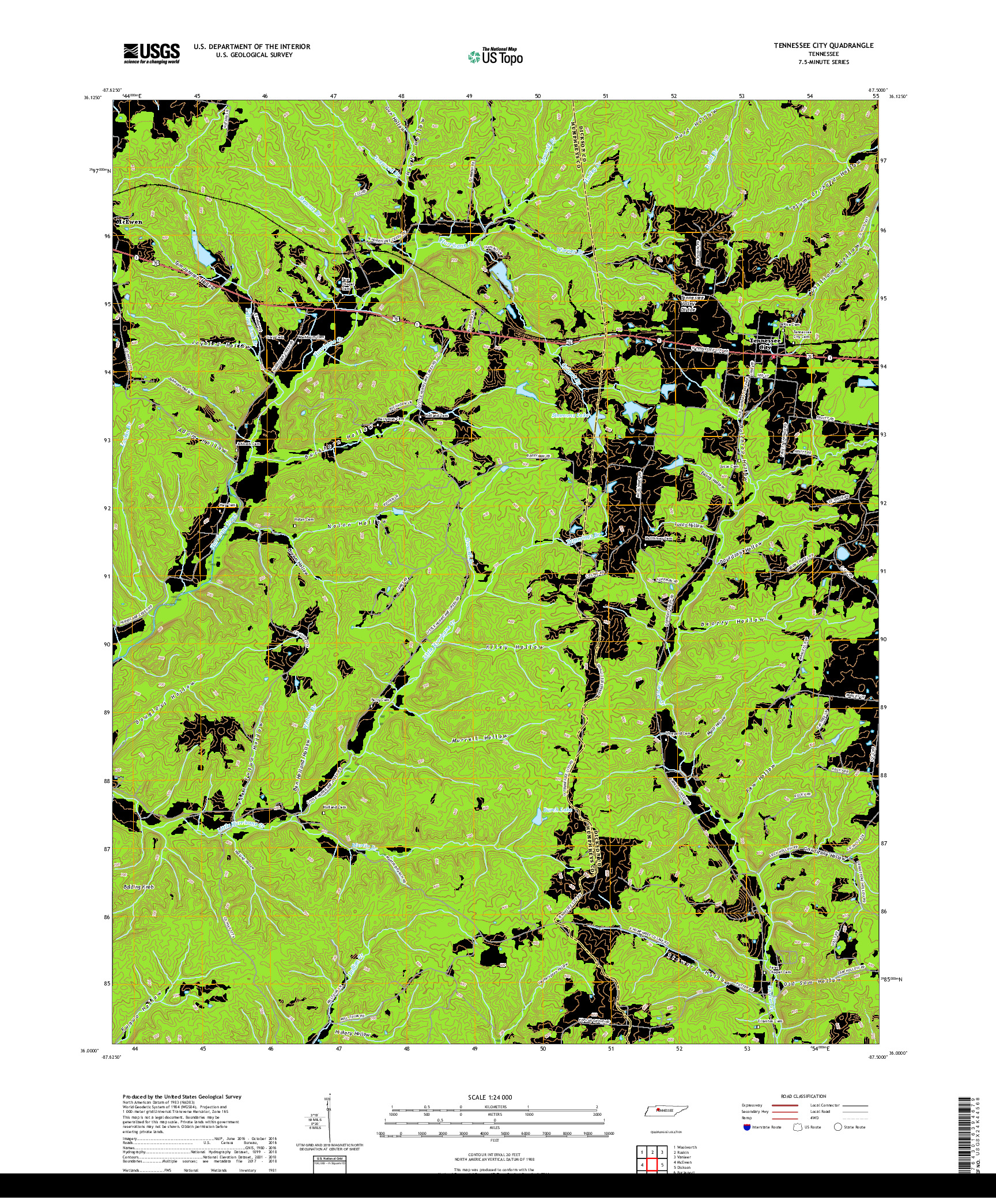 USGS US TOPO 7.5-MINUTE MAP FOR TENNESSEE CITY, TN 2019