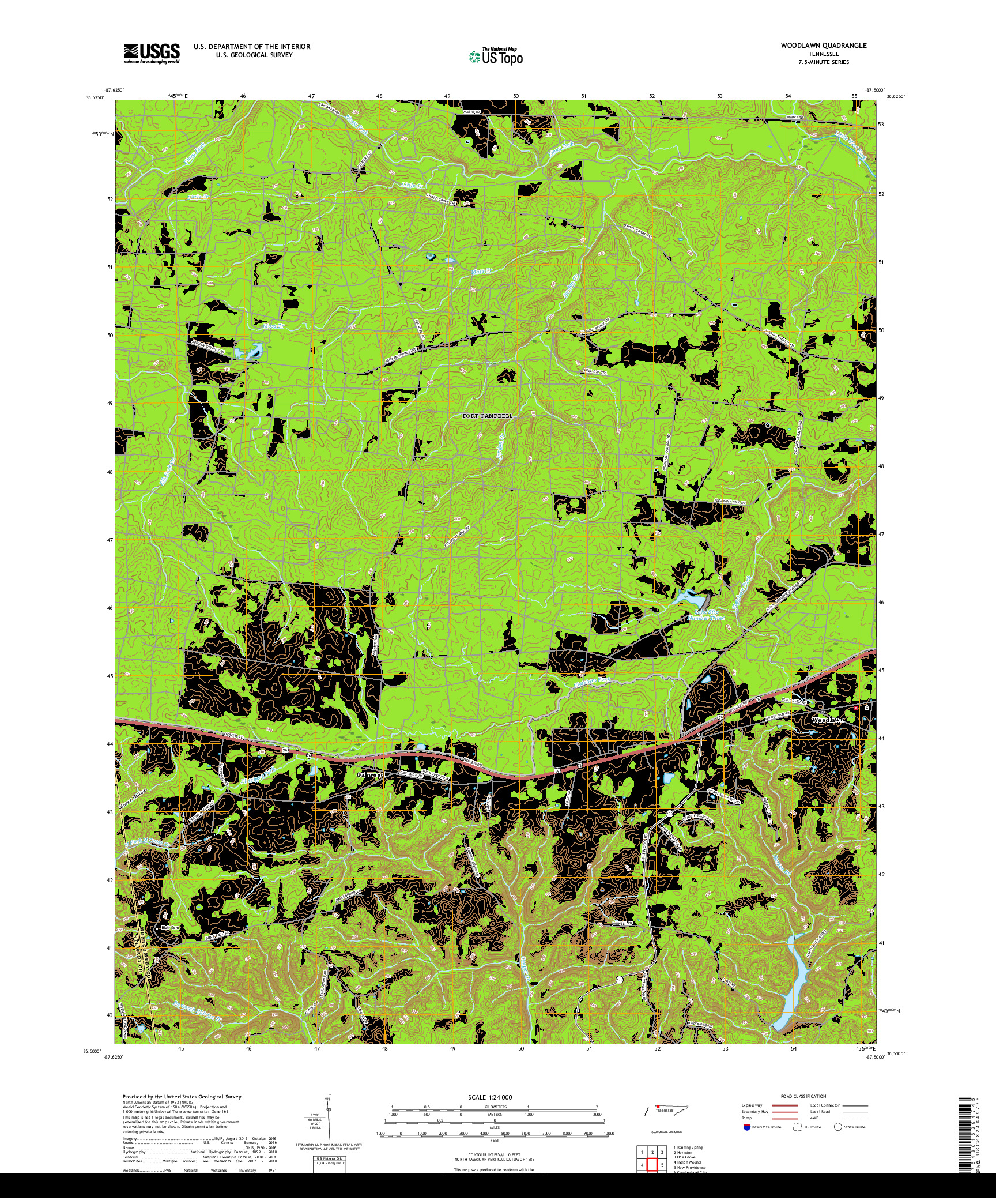 USGS US TOPO 7.5-MINUTE MAP FOR WOODLAWN, TN 2019