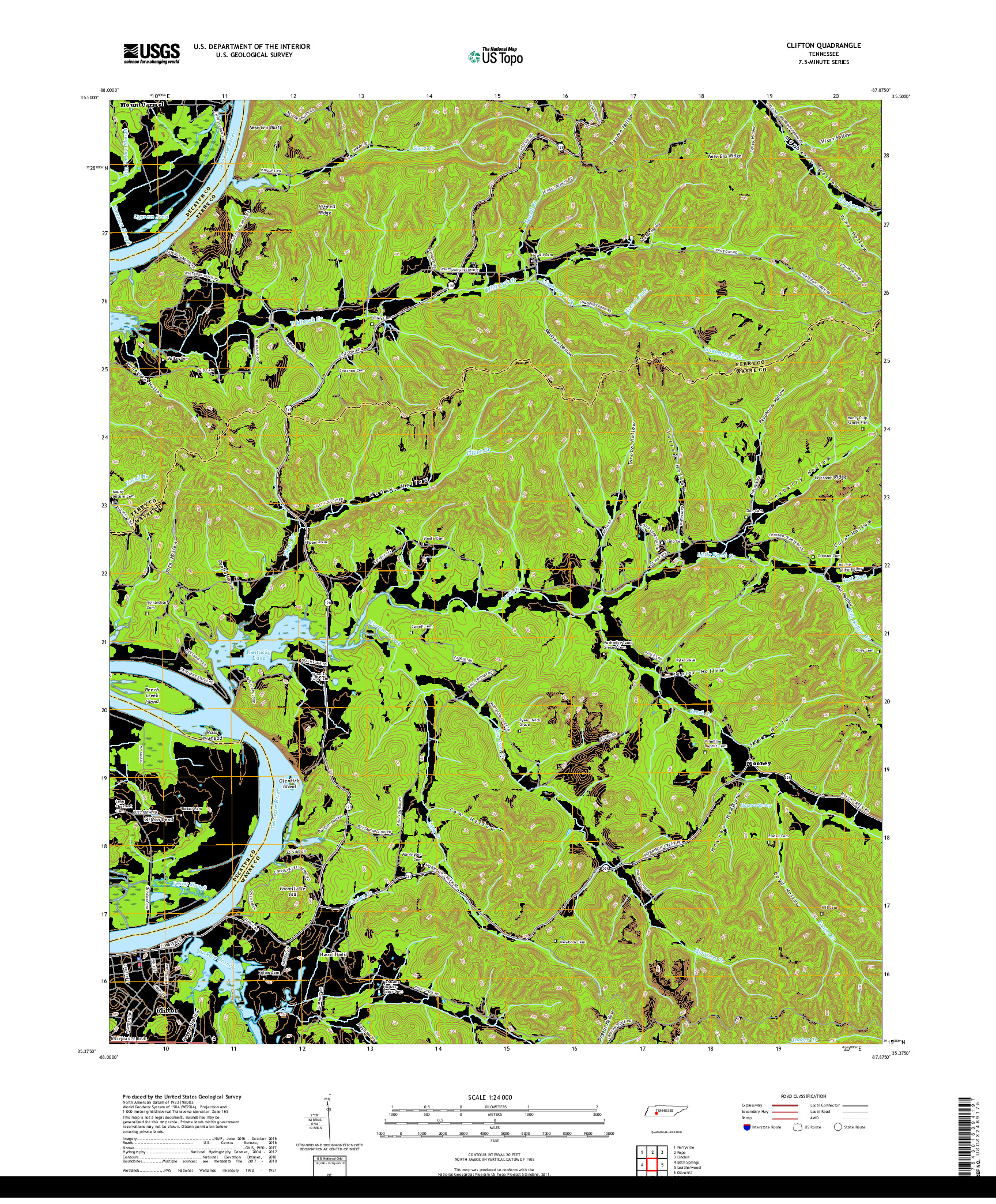 USGS US TOPO 7.5-MINUTE MAP FOR CLIFTON, TN 2019