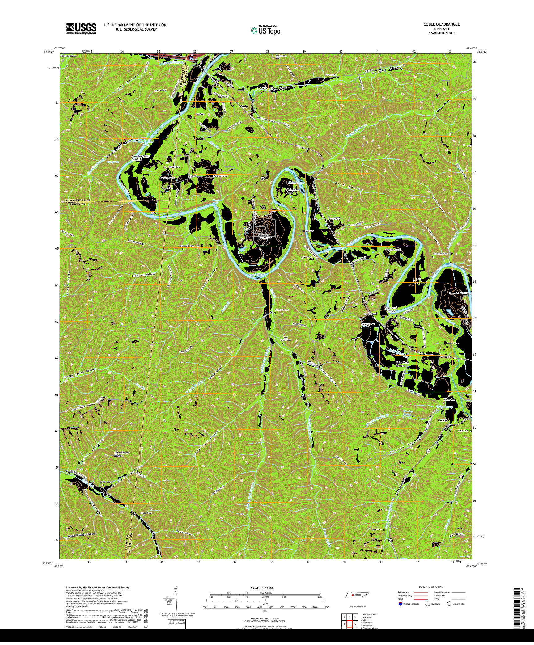 USGS US TOPO 7.5-MINUTE MAP FOR COBLE, TN 2019