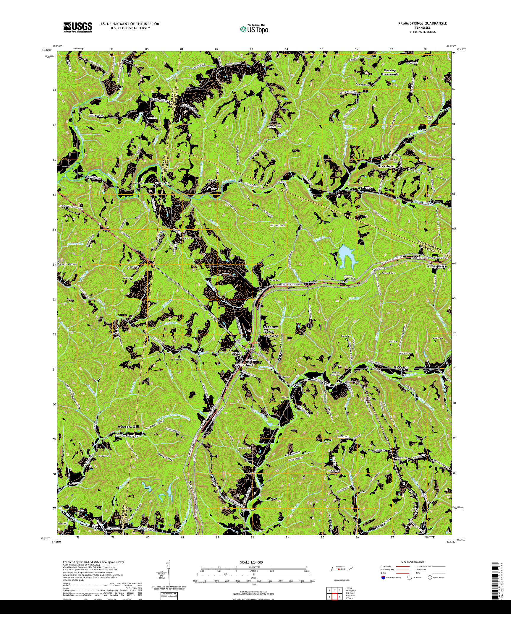 USGS US TOPO 7.5-MINUTE MAP FOR PRIMM SPRINGS, TN 2019