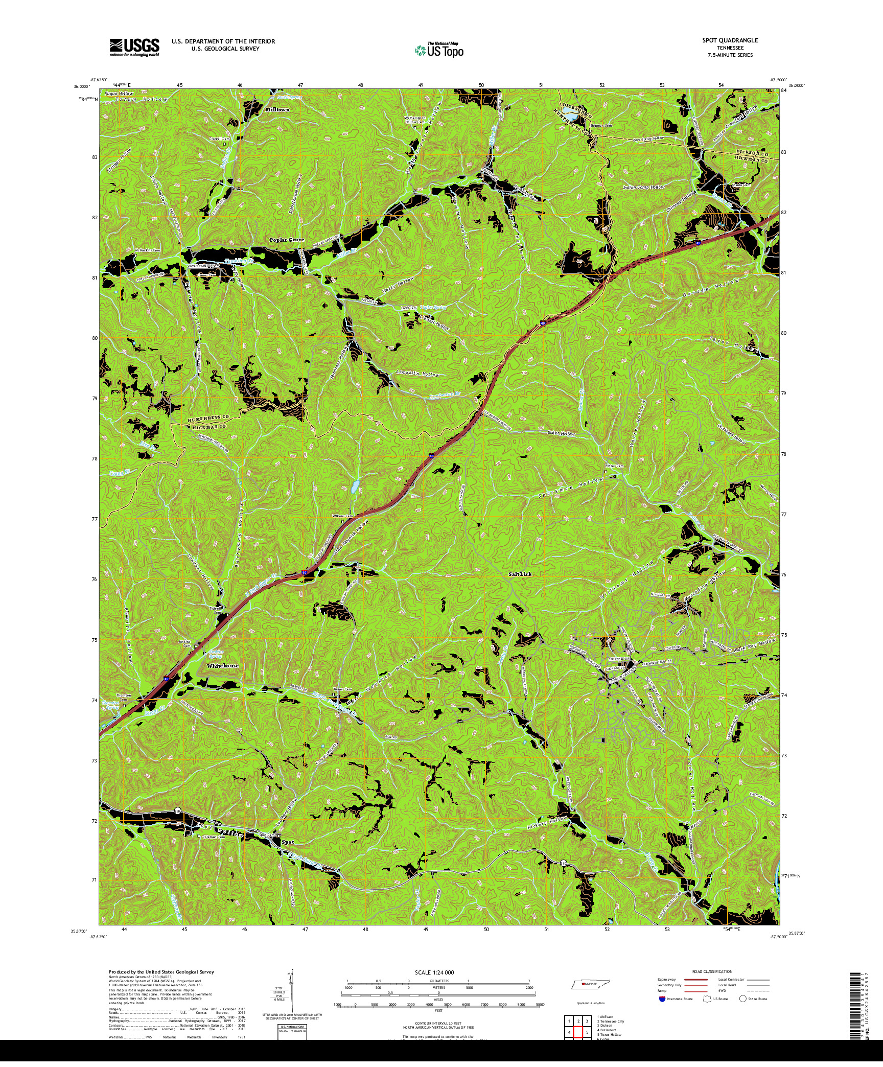 USGS US TOPO 7.5-MINUTE MAP FOR SPOT, TN 2019