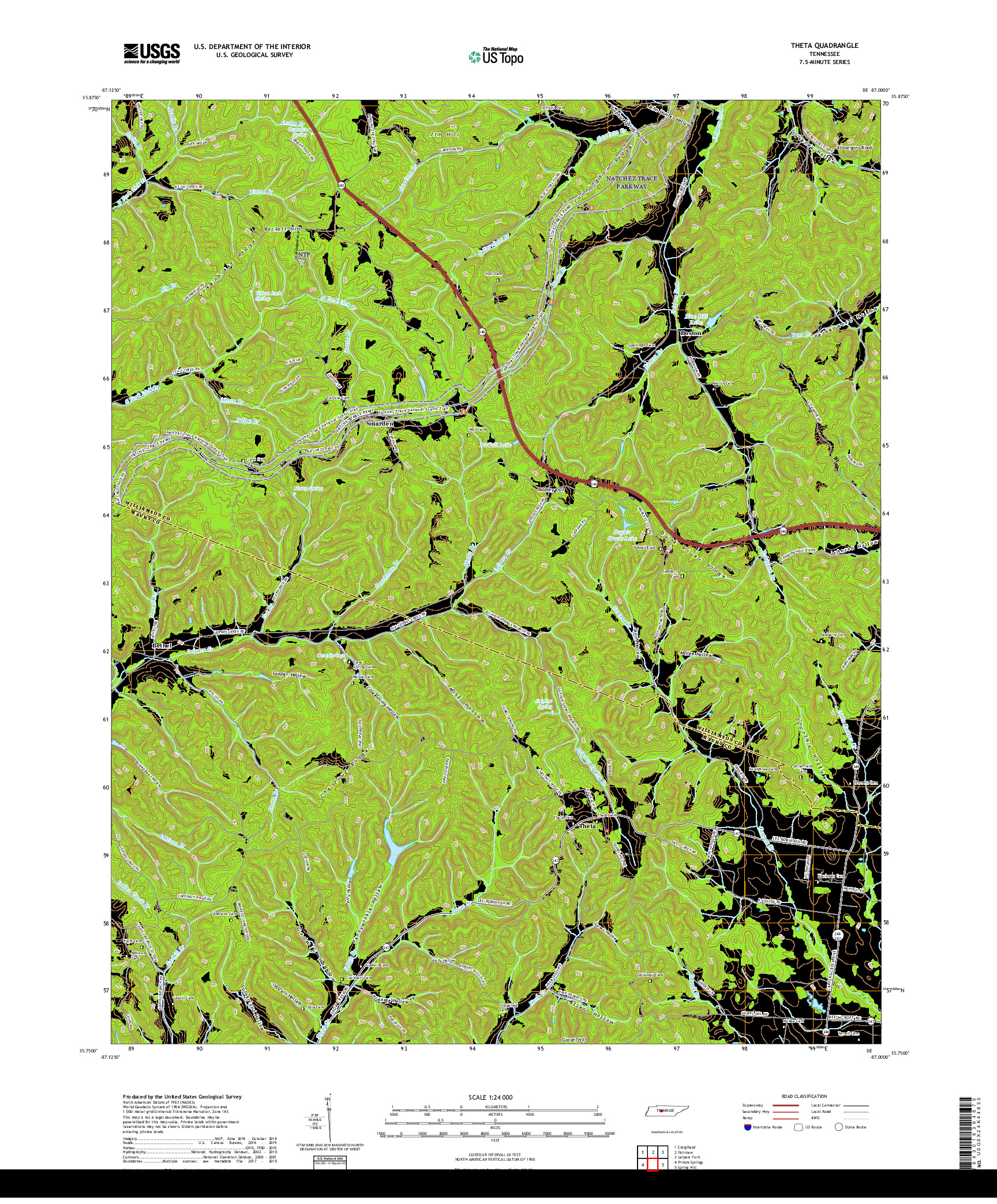 USGS US TOPO 7.5-MINUTE MAP FOR THETA, TN 2019